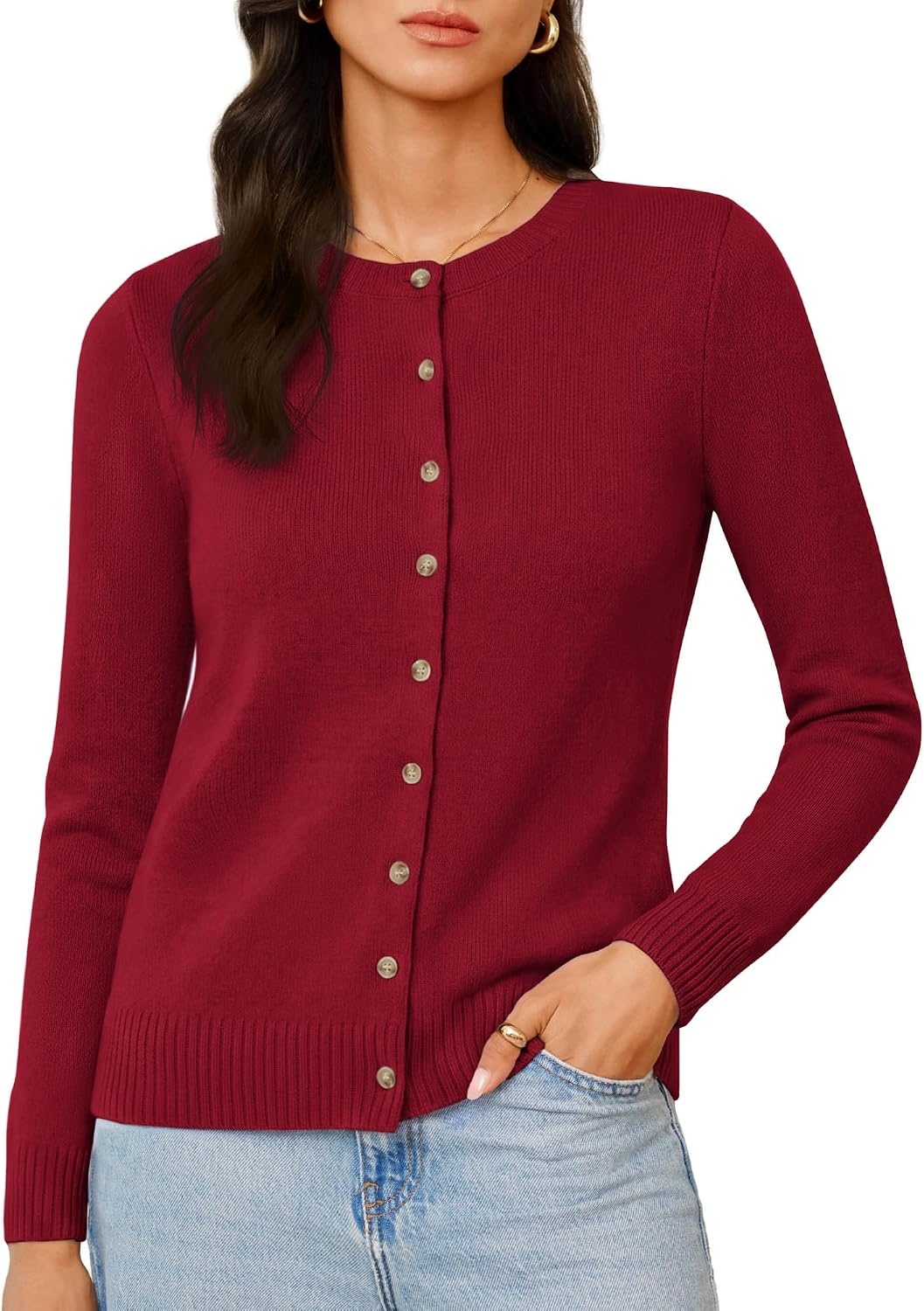 image:imageGRACE KARIN Cashmere Cardigan Sweaters for Women Merino Wool Fall SweatersRed