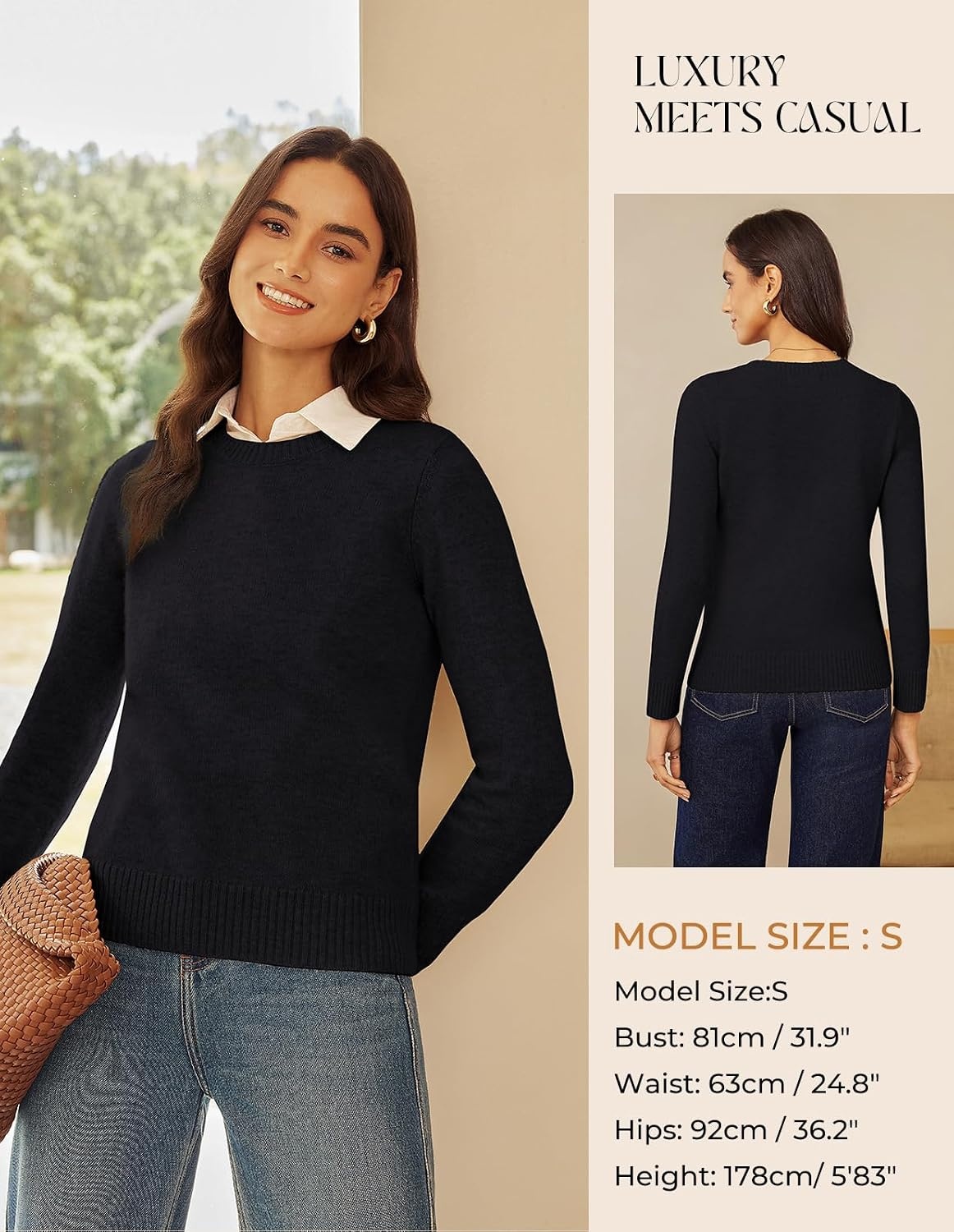 image:imageGRACE KARIN Cashmere Sweaters for Women Merino Wool Soft Fall Sweater TopBlack