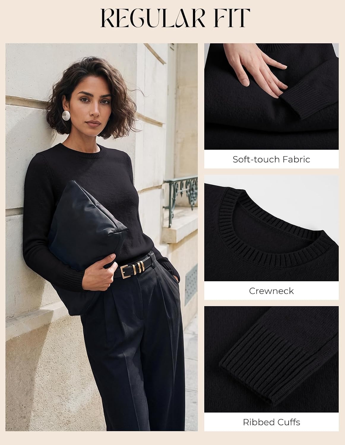 image:imageGRACE KARIN Cashmere Sweaters for Women Merino Wool Soft Fall Sweater TopBlack