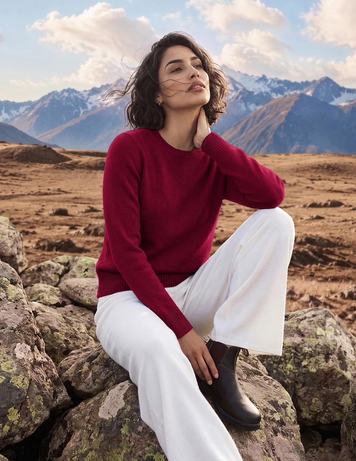 image:imageGRACE KARIN Cashmere Sweaters for Women Merino Wool Soft Fall Sweater TopDark Red