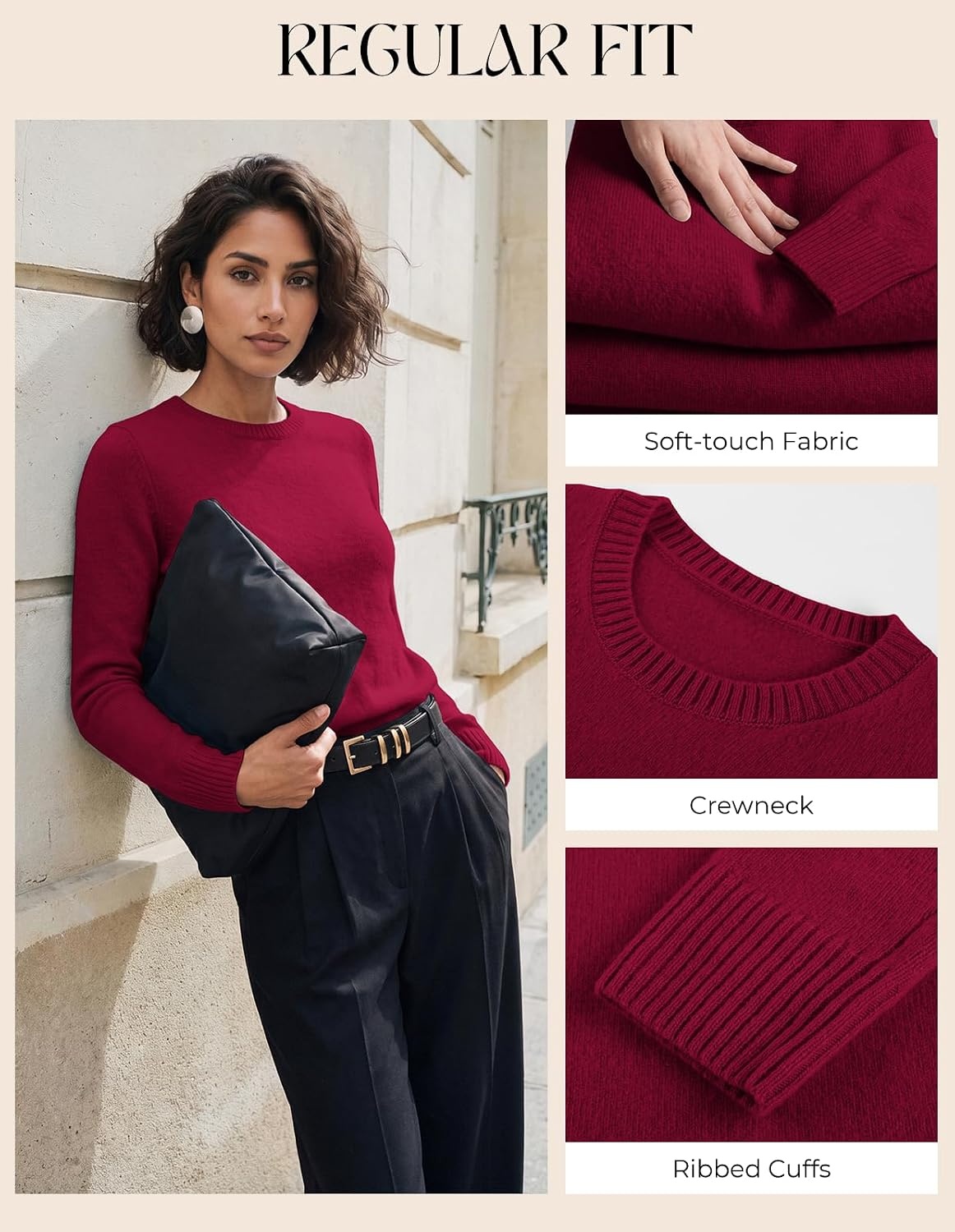 image:imageGRACE KARIN Cashmere Sweaters for Women Merino Wool Soft Fall Sweater TopDark Red