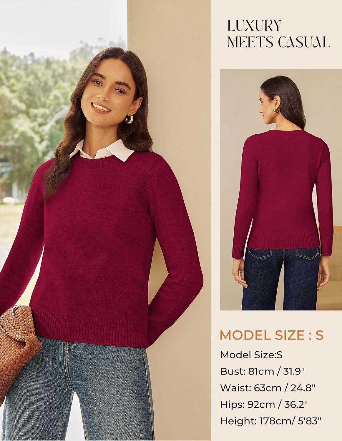 image:imageGRACE KARIN Cashmere Sweaters for Women Merino Wool Soft Fall Sweater TopDark Red