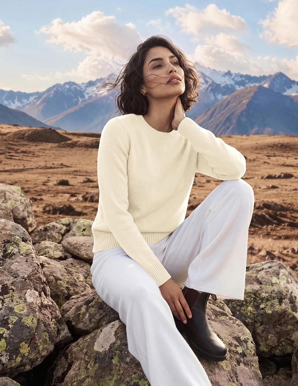 image:imageGRACE KARIN Cashmere Sweaters for Women Merino Wool Soft Fall Sweater TopIvory White