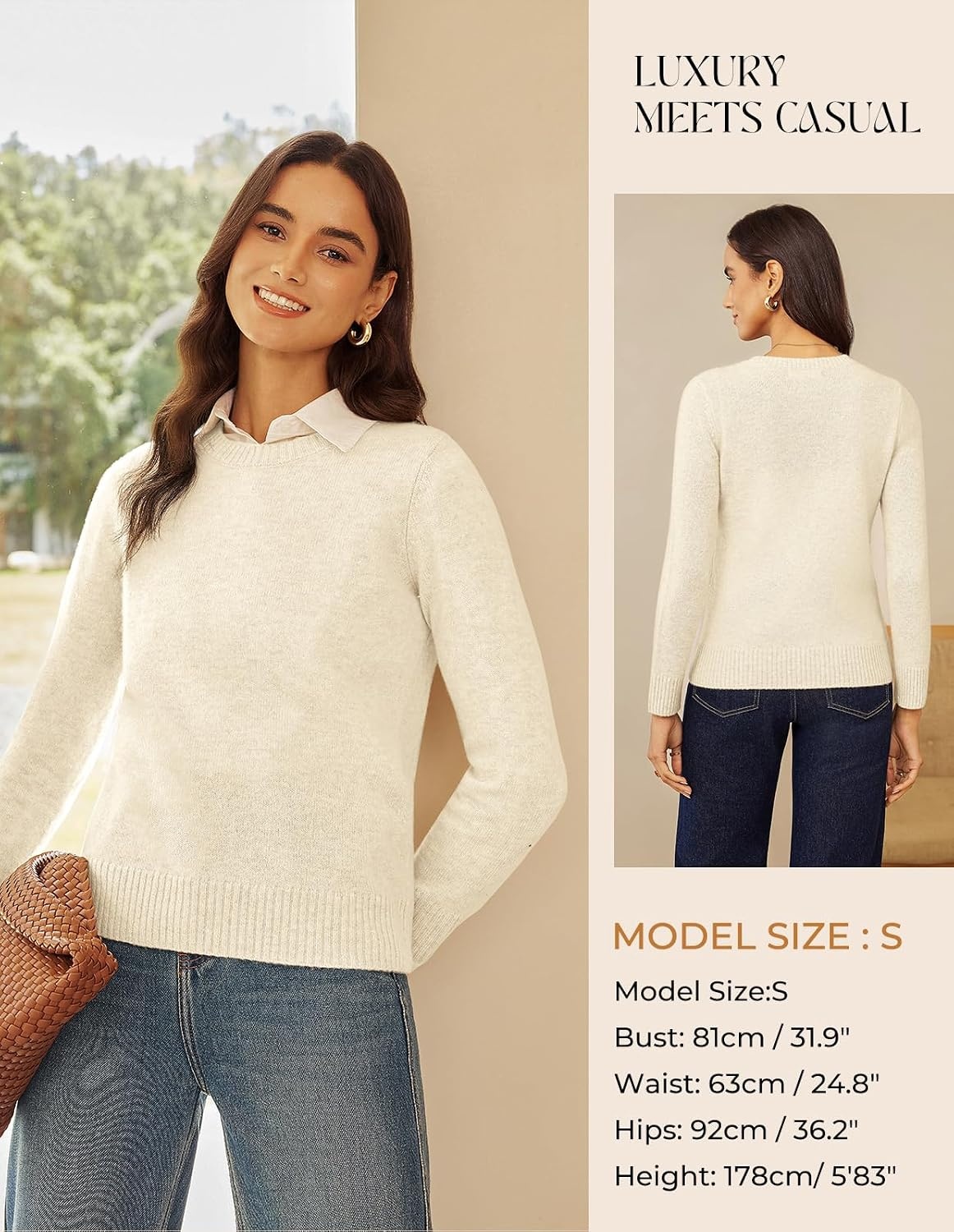 image:imageGRACE KARIN Cashmere Sweaters for Women Merino Wool Soft Fall Sweater TopIvory White
