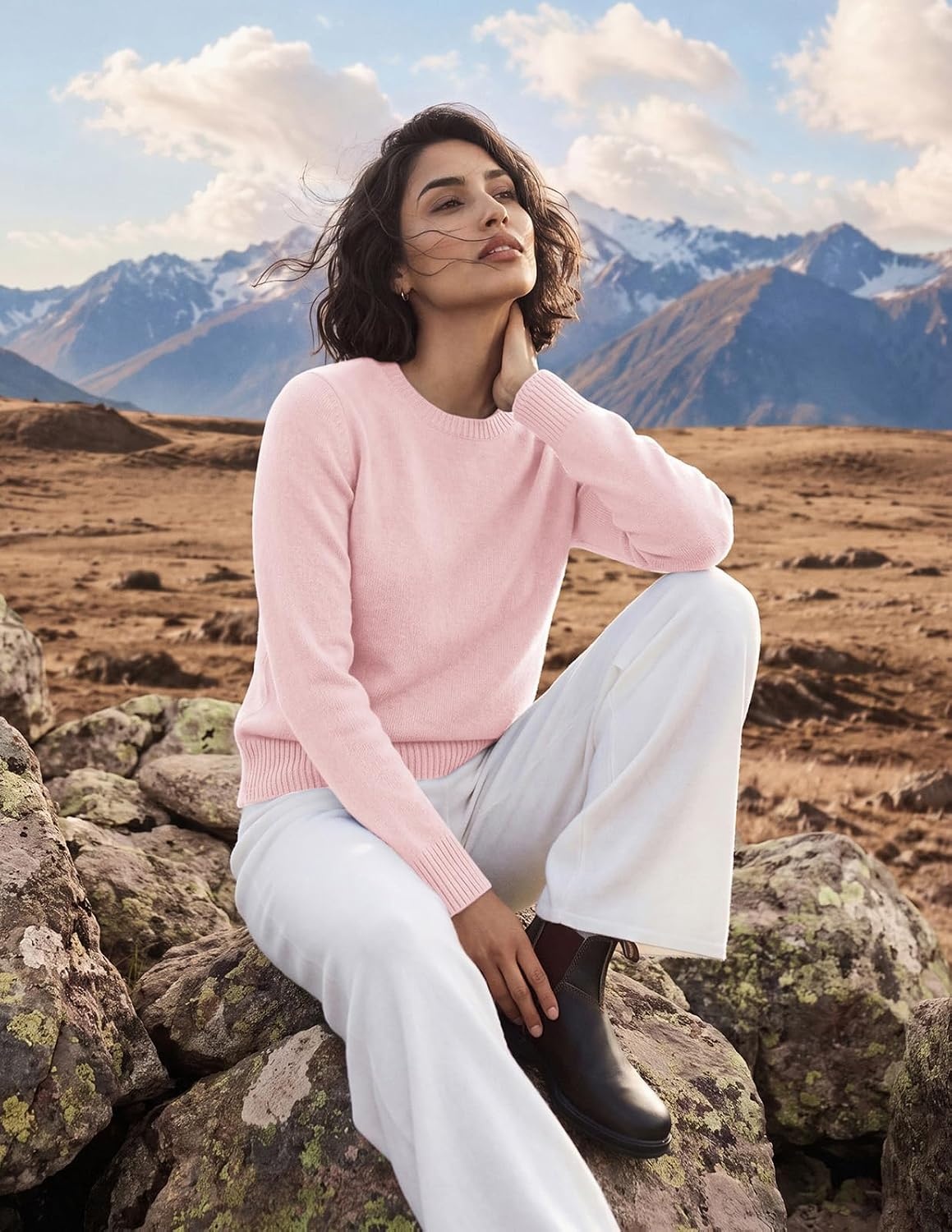 image:imageGRACE KARIN Cashmere Sweaters for Women Merino Wool Soft Fall Sweater TopLight Pink