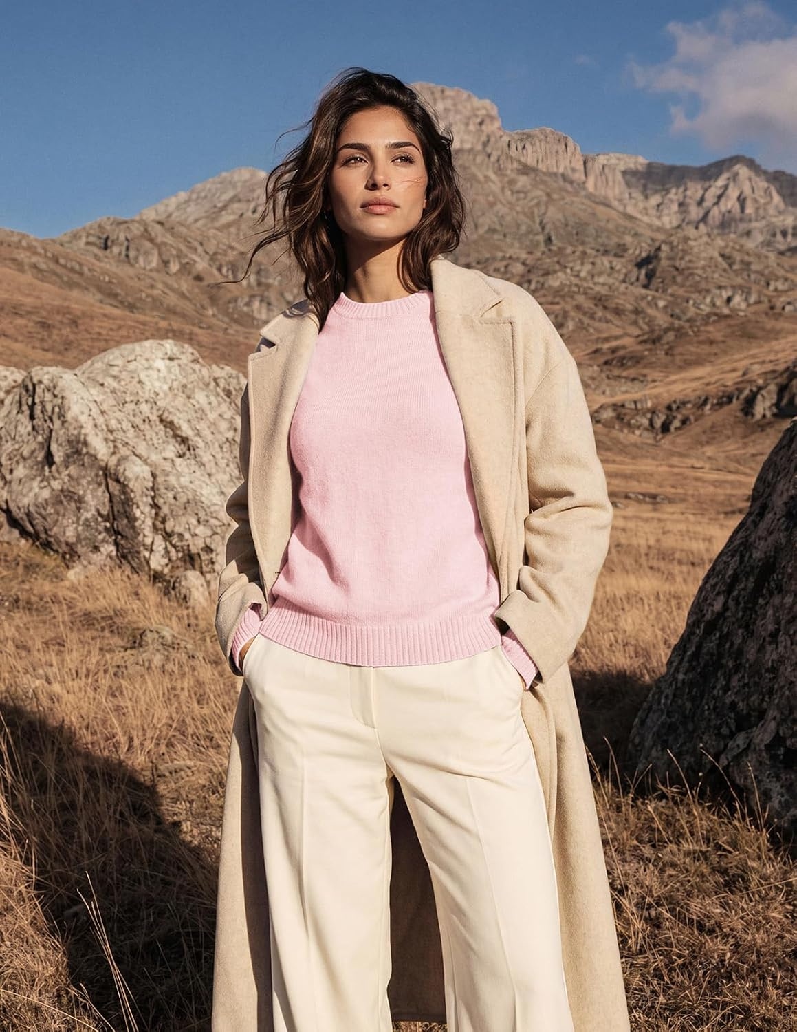 image:imageGRACE KARIN Cashmere Sweaters for Women Merino Wool Soft Fall Sweater TopLight Pink