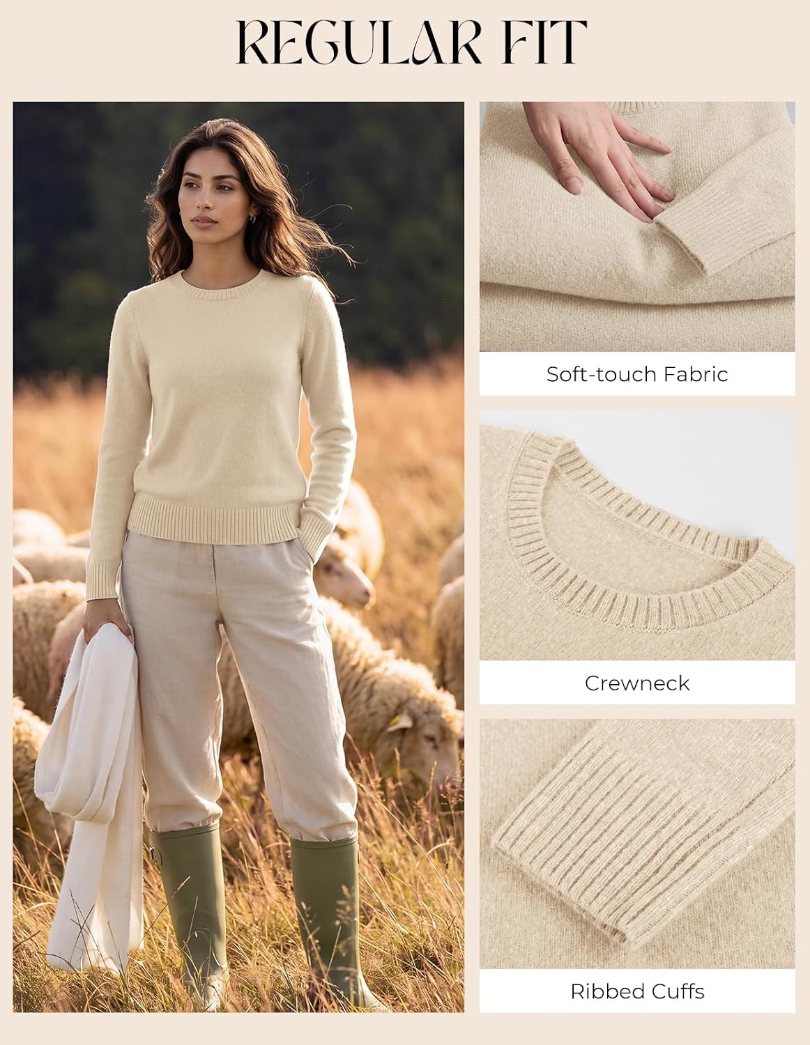 image:imageGRACE KARIN Cashmere Sweaters for Women Merino Wool Soft Fall Sweater TopOatmeal