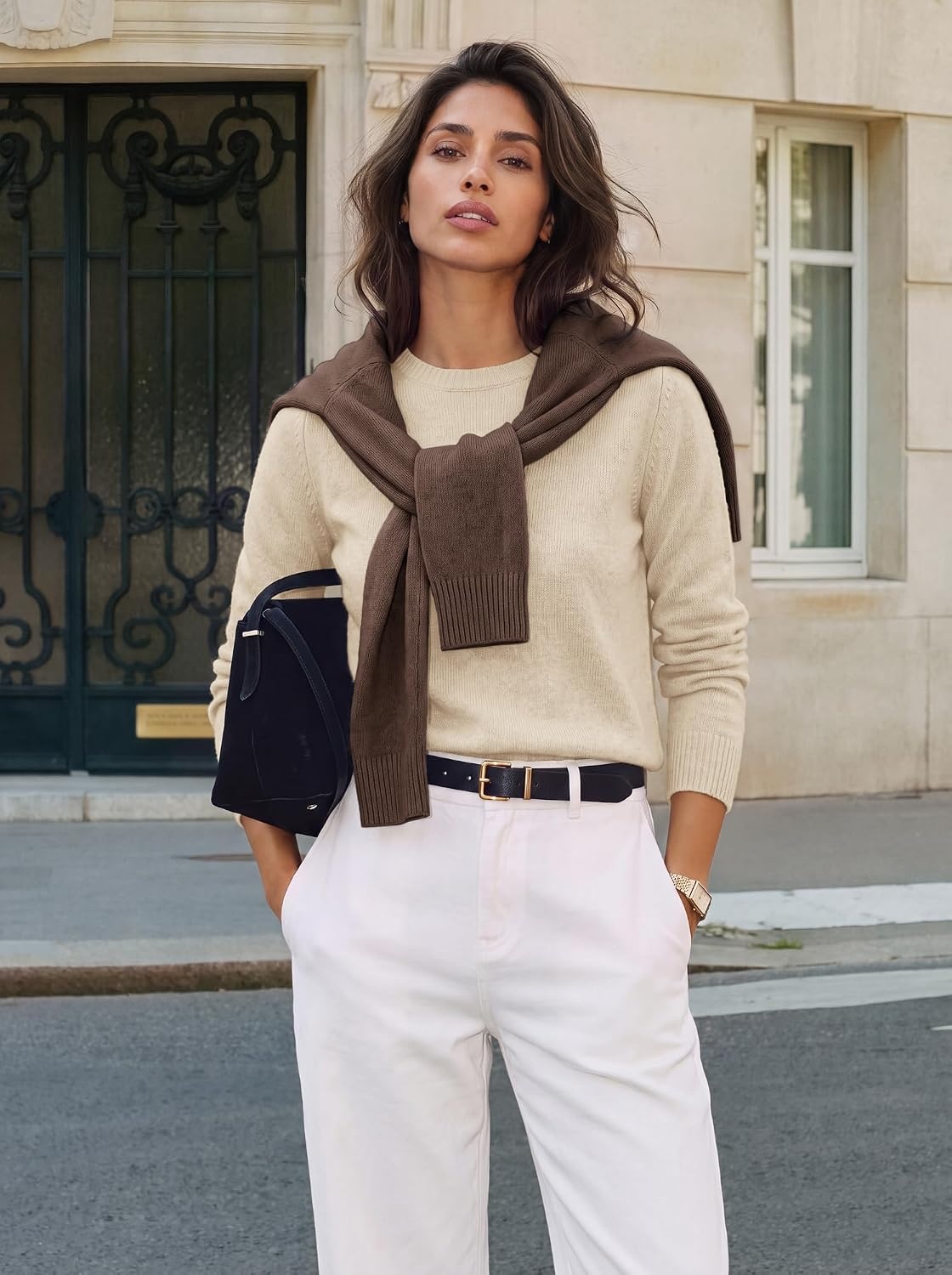 image:imageGRACE KARIN Cashmere Sweaters for Women Merino Wool Soft Fall Sweater TopOatmeal
