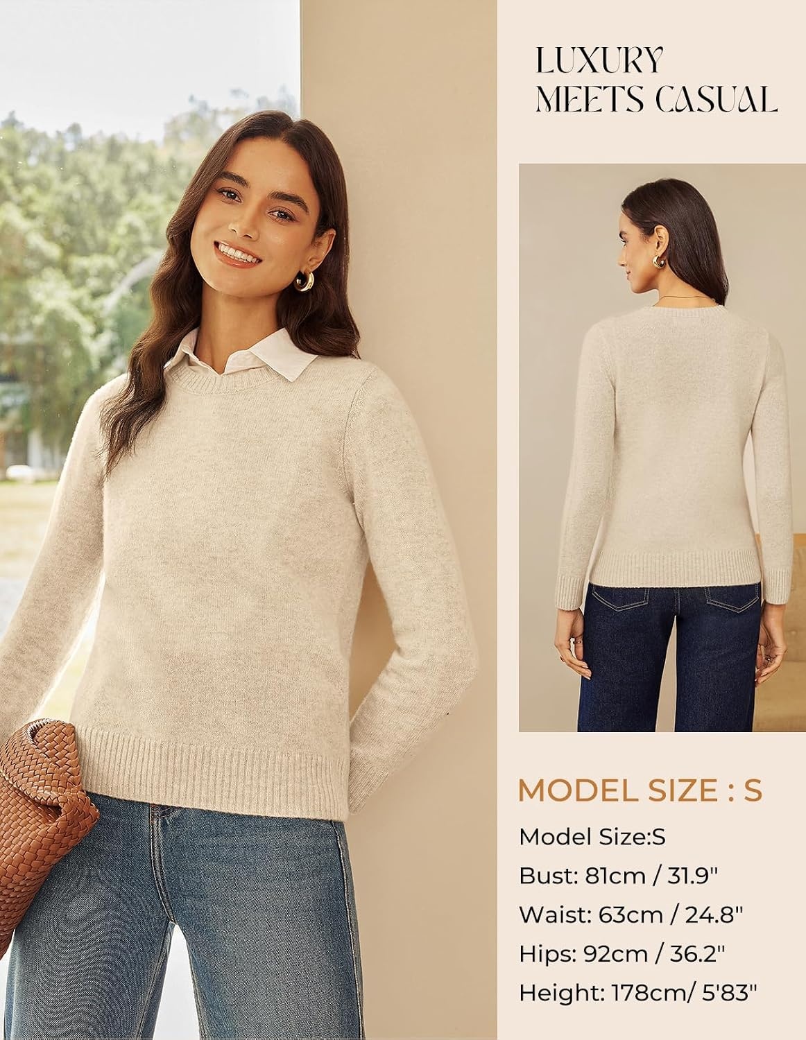 image:imageGRACE KARIN Cashmere Sweaters for Women Merino Wool Soft Fall Sweater TopOatmeal