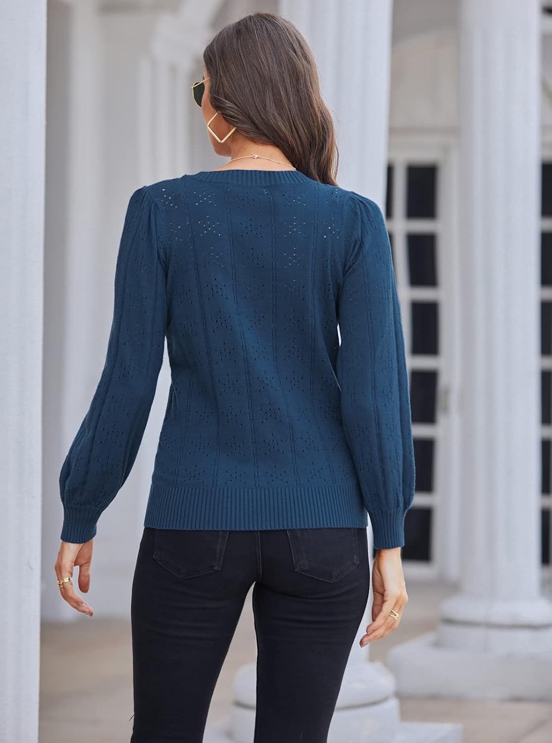 image:imageGRACE KARIN Puff Long Sleeve Crochet Fall Sweaters for Women Trendy 2026Cl0834 Navy Blue Long Sleeve