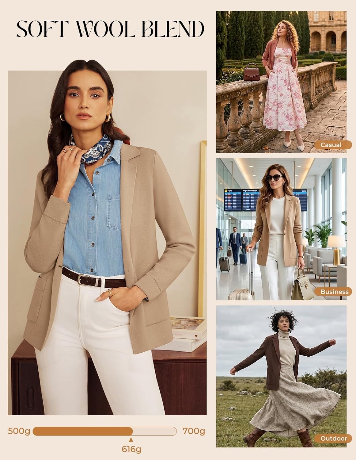 image:imageGRACE KARIN Sweater Blazers for Women Business Casual Wool Blend JacketApricot
