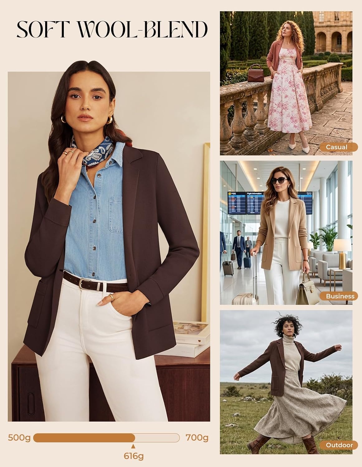 image:imageGRACE KARIN Sweater Blazers for Women Business Casual Wool Blend JacketCoffee