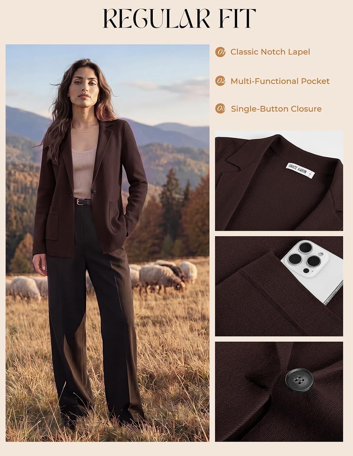 image:imageGRACE KARIN Sweater Blazers for Women Business Casual Wool Blend JacketCoffee