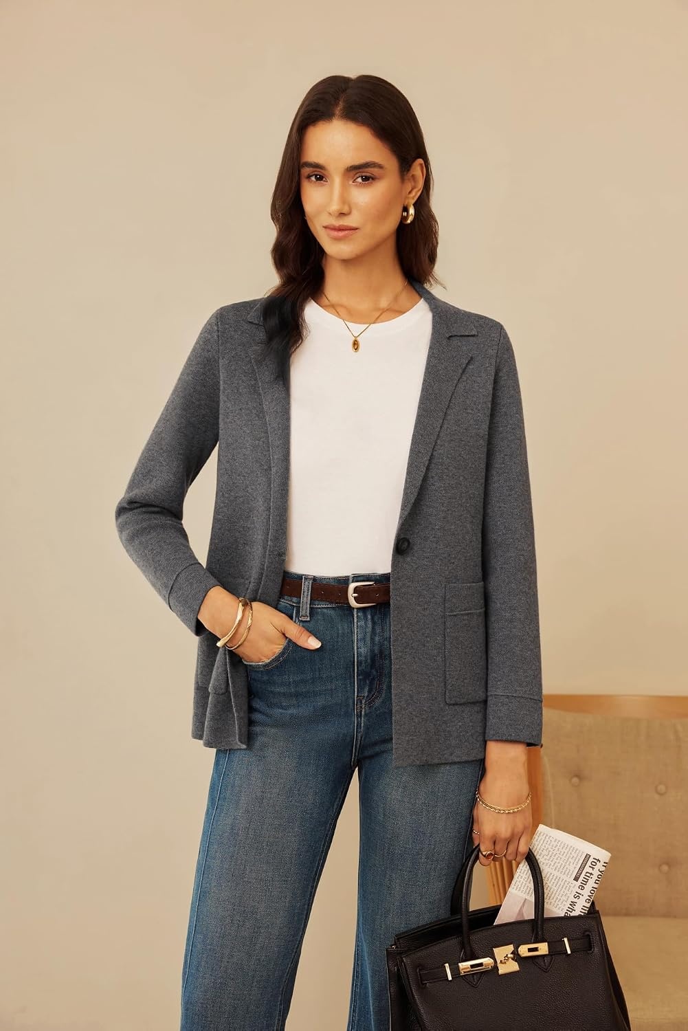 image:imageGRACE KARIN Sweater Blazers for Women Business Casual Wool Blend JacketDeep Grey