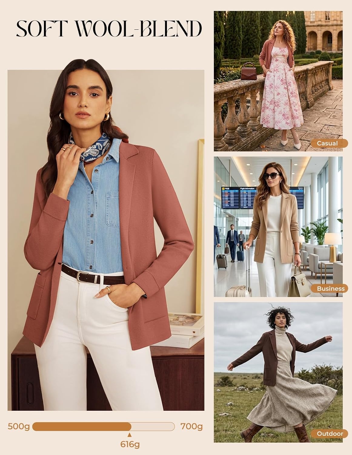 image:imageGRACE KARIN Sweater Blazers for Women Business Casual Wool Blend JacketPotters Clay