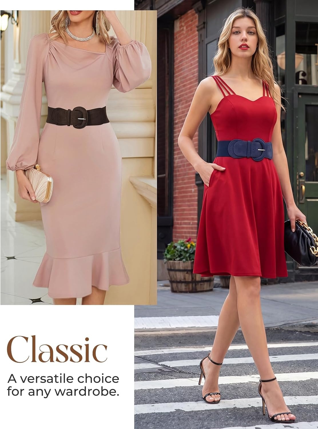 image:imageGRACE KARIN Wide Belt for Women Suede Elastic Chunky Belts with BuckleNavycoffee