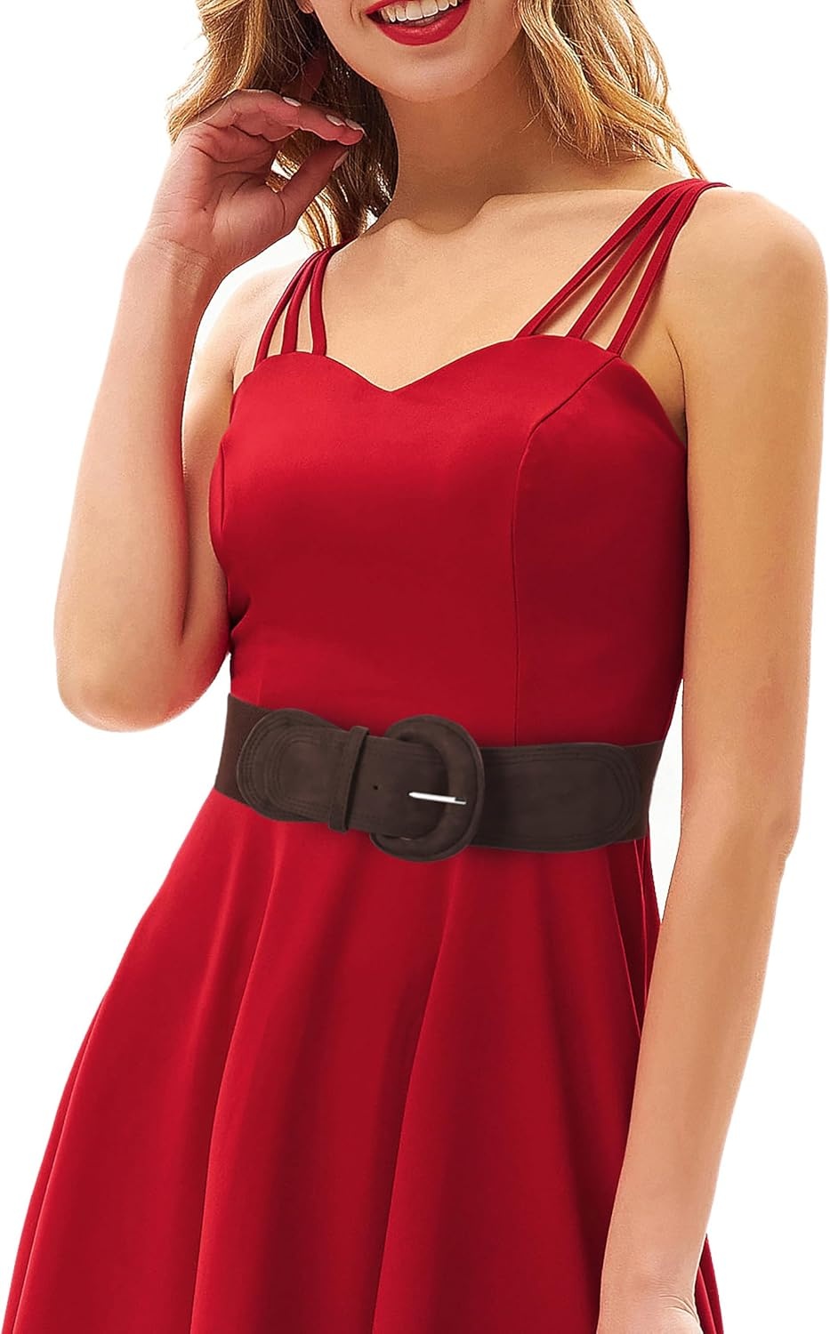 image:imageGRACE KARIN Wide Belt for Women Suede Elastic Chunky Belts with BuckleSuedecoffee