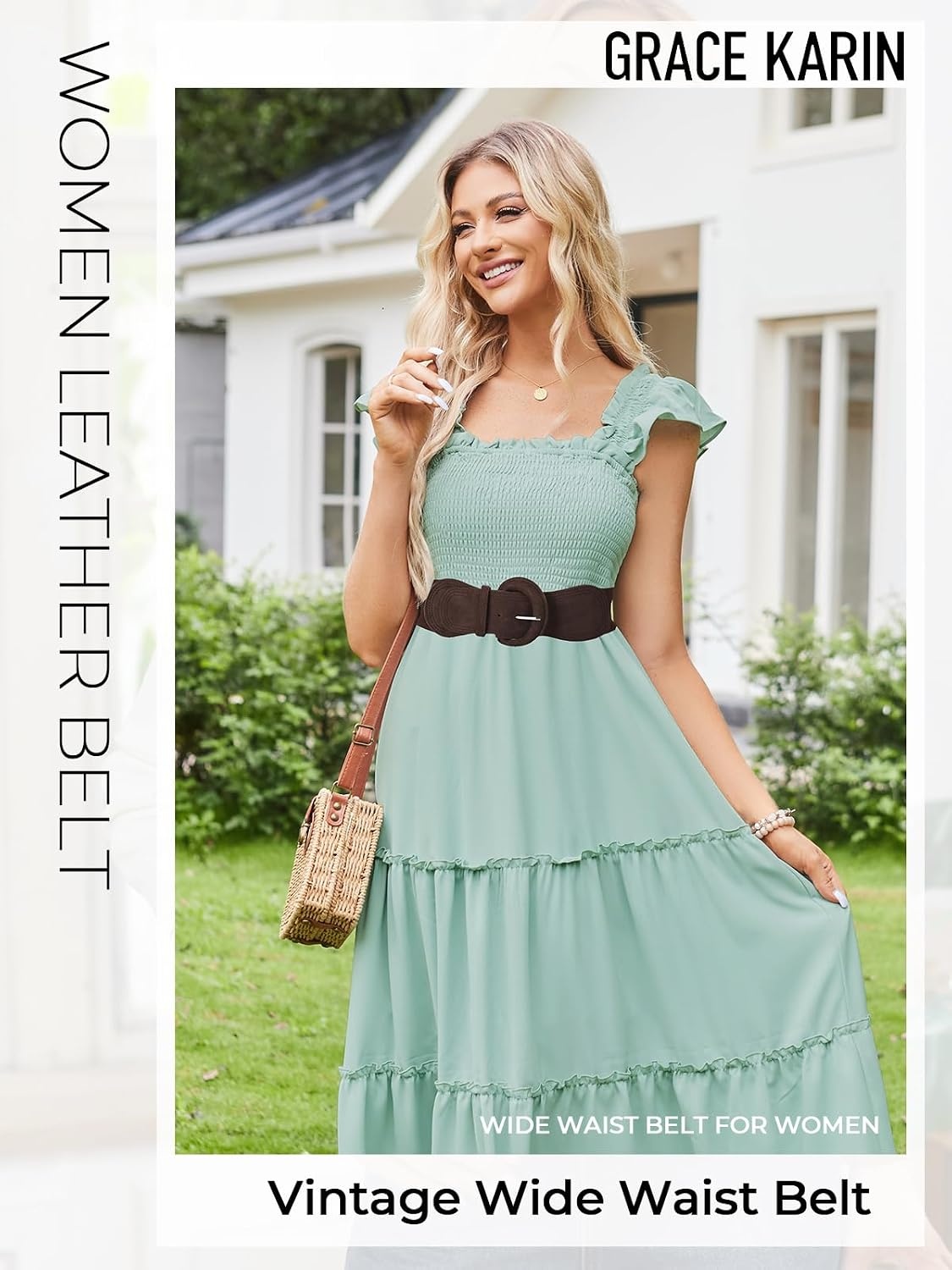 image:imageGRACE KARIN Wide Belt for Women Suede Elastic Chunky Belts with BuckleSuedecoffee
