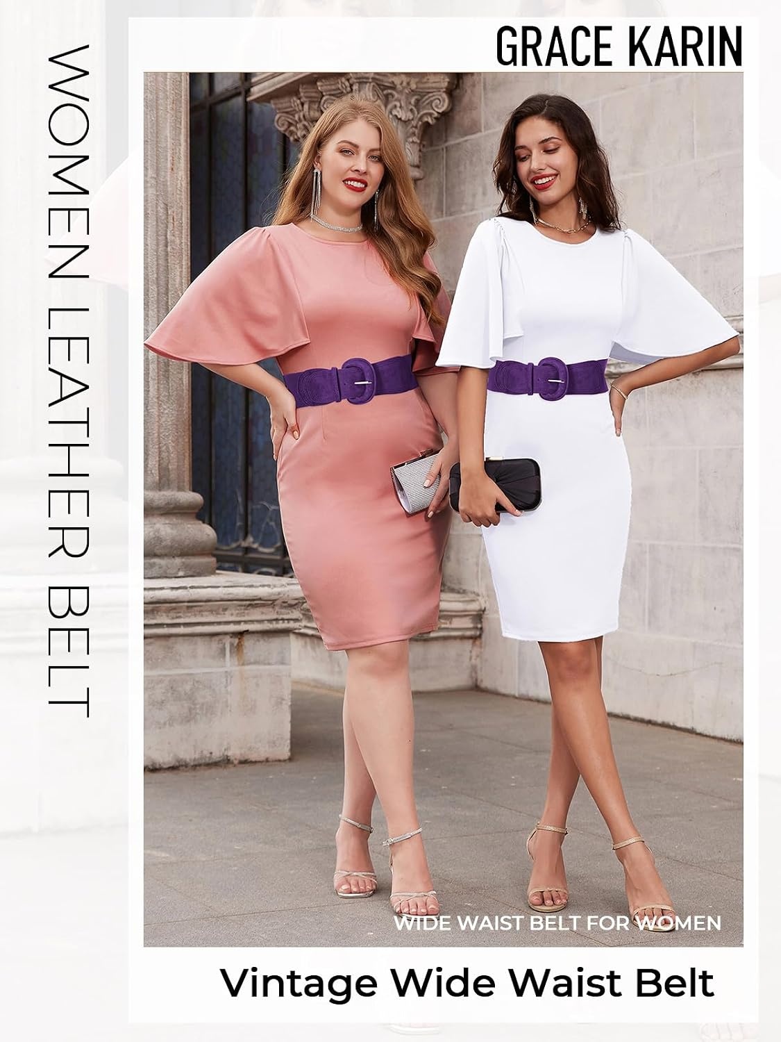 image:imageGRACE KARIN Wide Belt for Women Suede Elastic Chunky Belts with BuckleSuedepurple