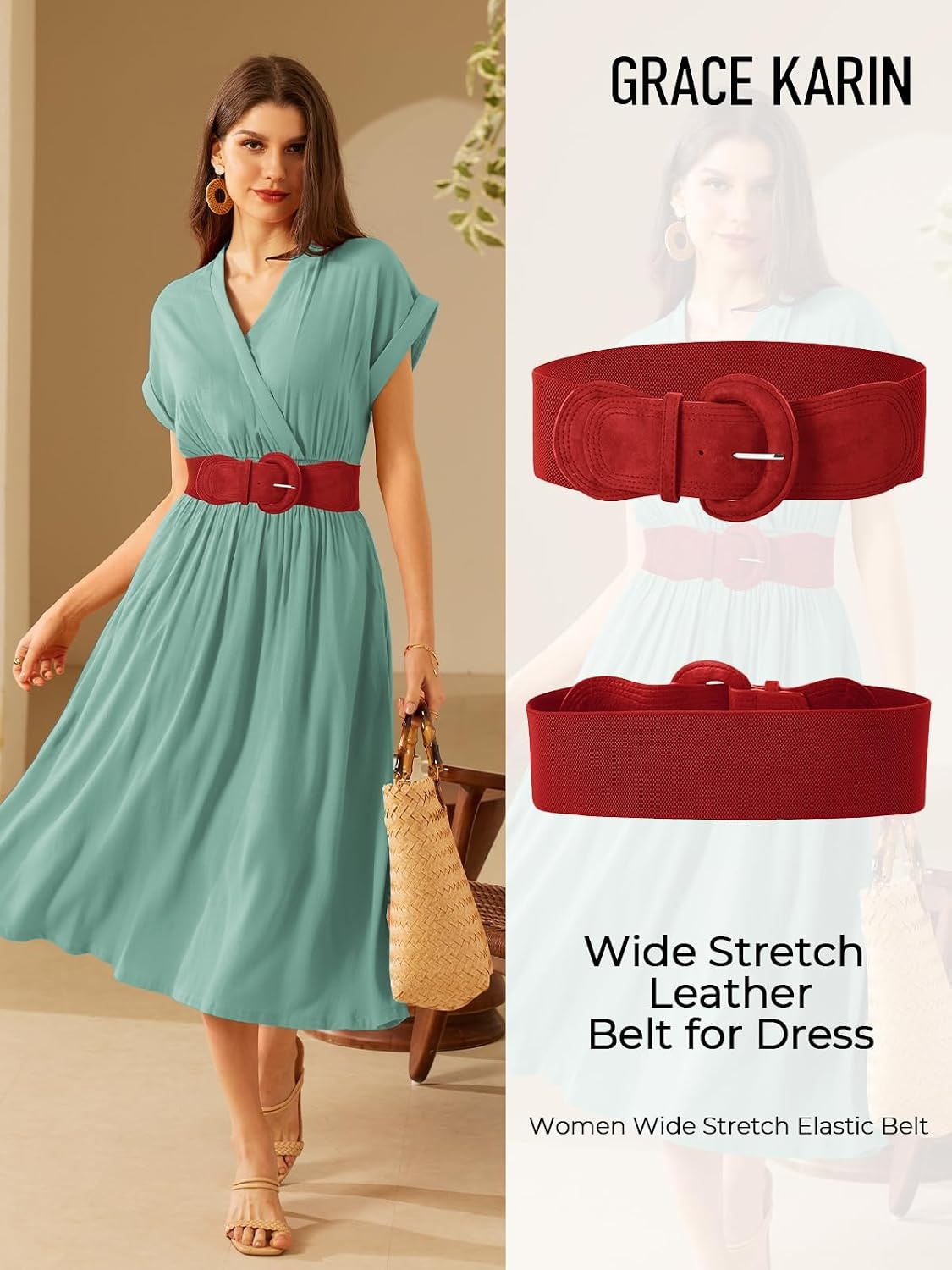 image:imageGRACE KARIN Wide Belt for Women Suede Elastic Chunky Belts with BuckleSuedered