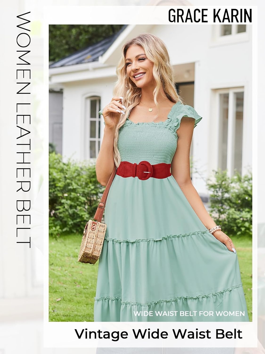 image:imageGRACE KARIN Wide Belt for Women Suede Elastic Chunky Belts with BuckleSuedered