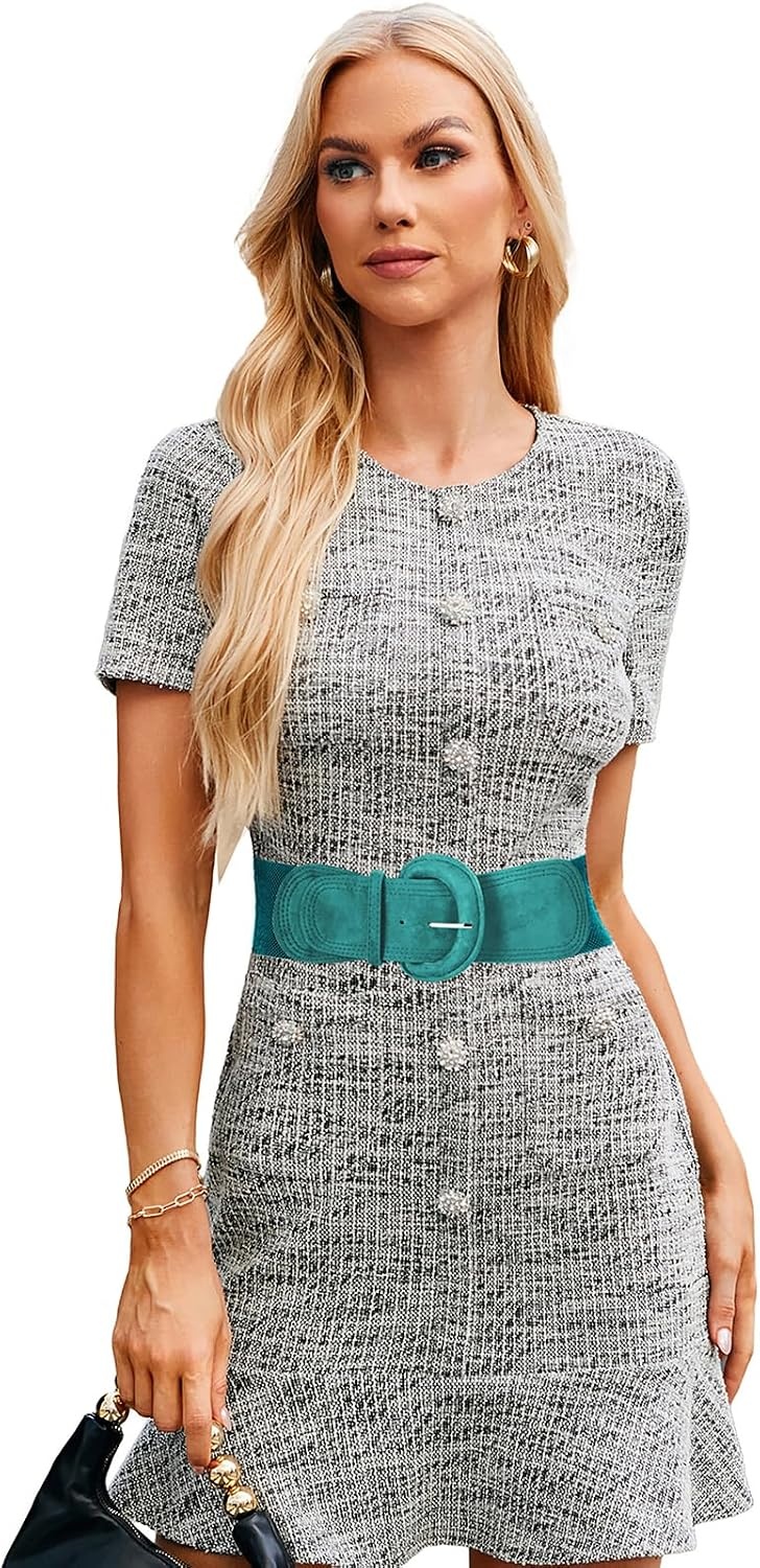 image:imageGRACE KARIN Wide Belt for Women Suede Elastic Chunky Belts with BuckleSuedeteal