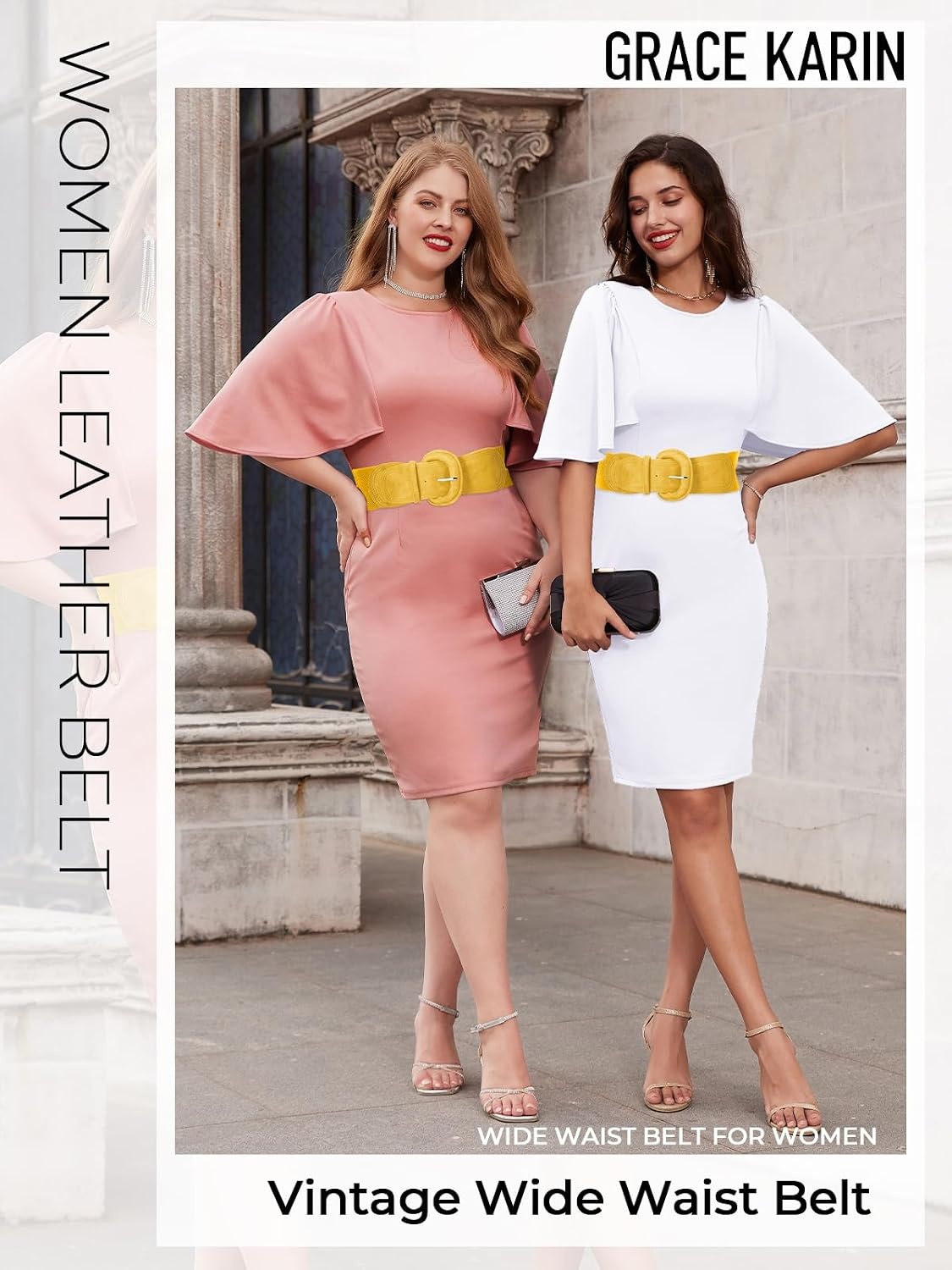 image:imageGRACE KARIN Wide Belt for Women Suede Elastic Chunky Belts with BuckleSuedeyellow