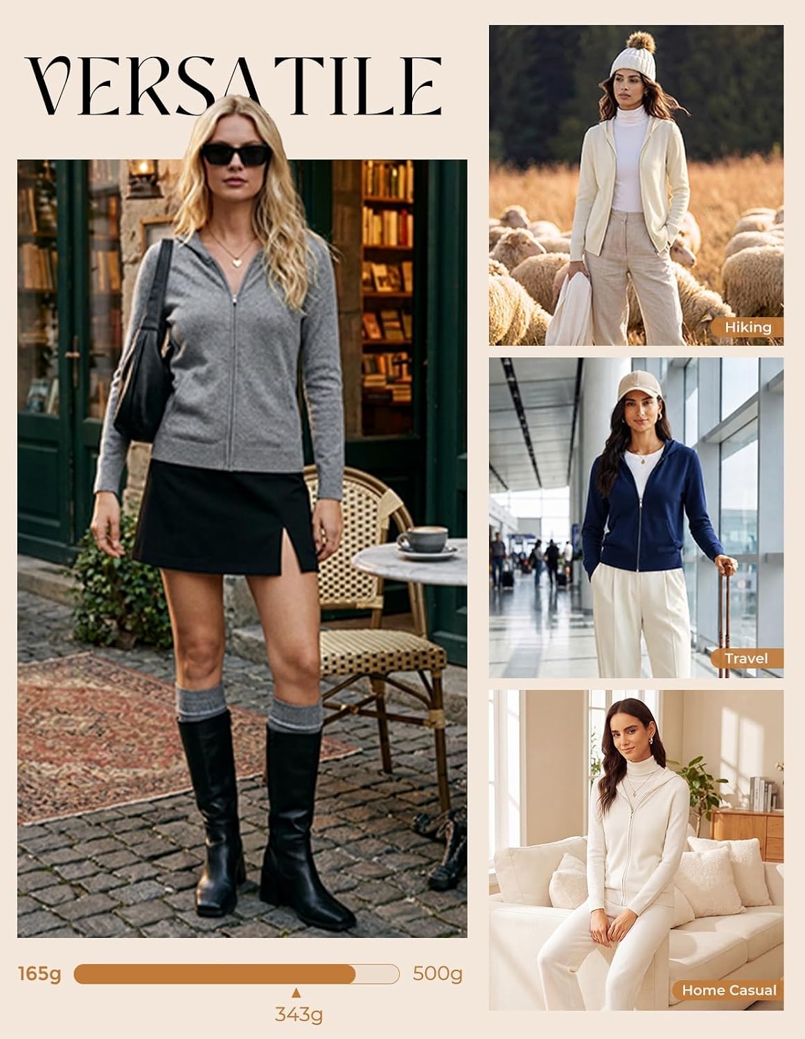 image:imageGRACE KARIN Women 100 Merino Wool Cardigan Sweater Zip Up Hoodie SweaterNavy Blue