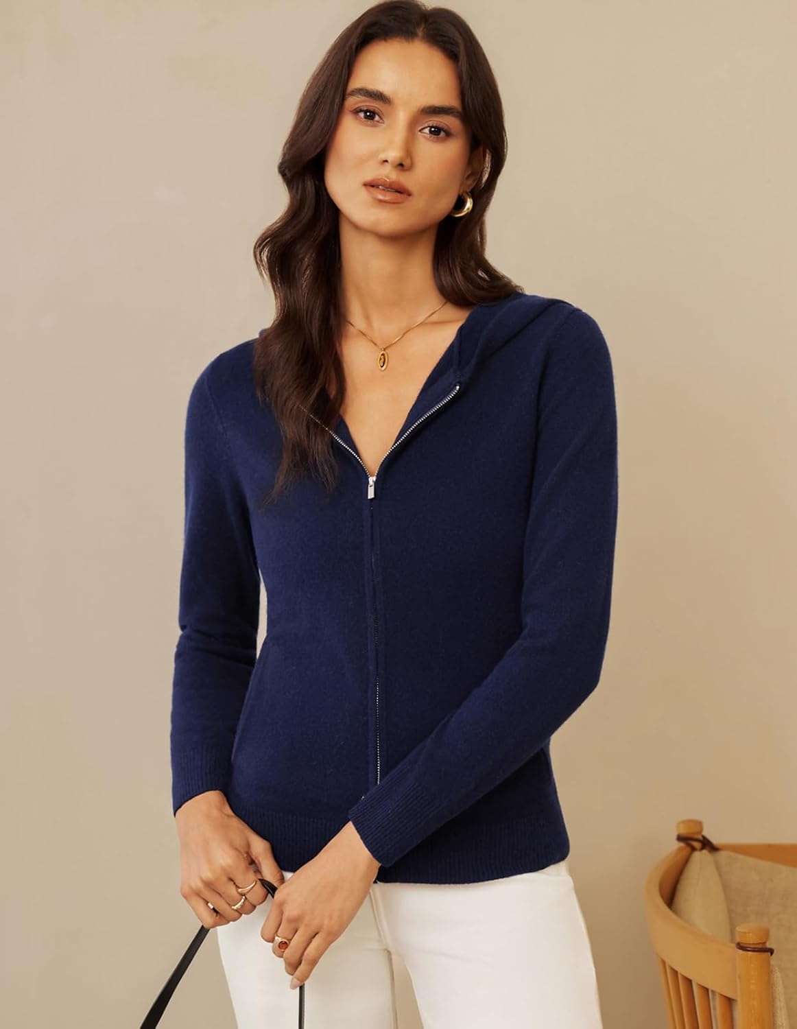 image:imageGRACE KARIN Women 100 Merino Wool Cardigan Sweater Zip Up Hoodie SweaterNavy Blue