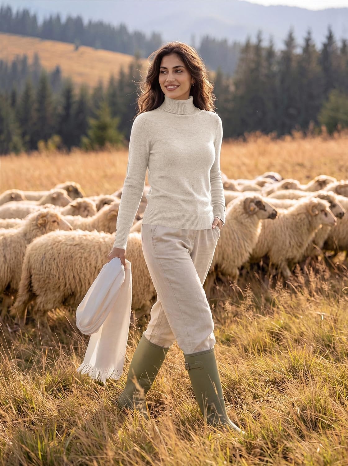 image:imageGRACE KARIN Women Cashmere Sweaters Turtleneck Merino Wool Dressy PulloverBeige