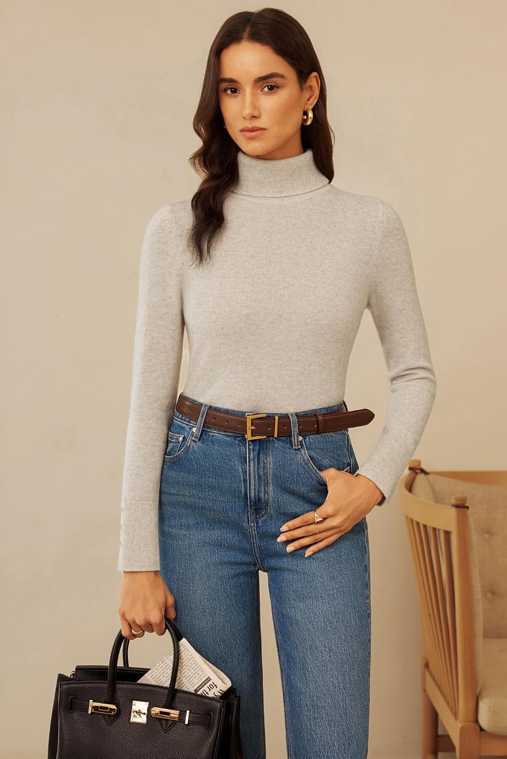 image:imageGRACE KARIN Women Cashmere Sweaters Turtleneck Merino Wool Dressy PulloverBeige