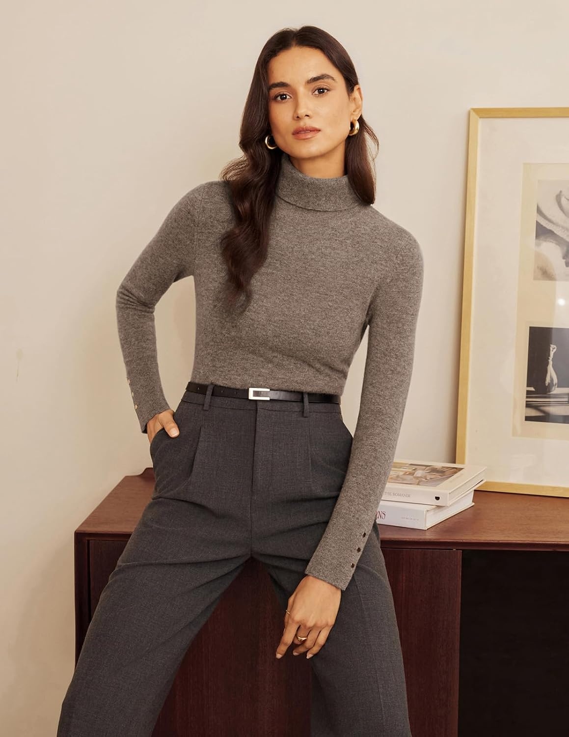 image:imageGRACE KARIN Women Cashmere Sweaters Turtleneck Merino Wool Dressy PulloverDark Chocolate