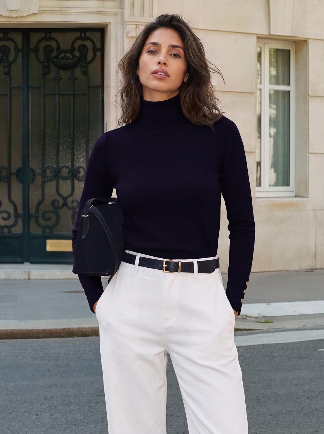 image:imageGRACE KARIN Women Cashmere Sweaters Turtleneck Merino Wool Dressy PulloverNavy Blue