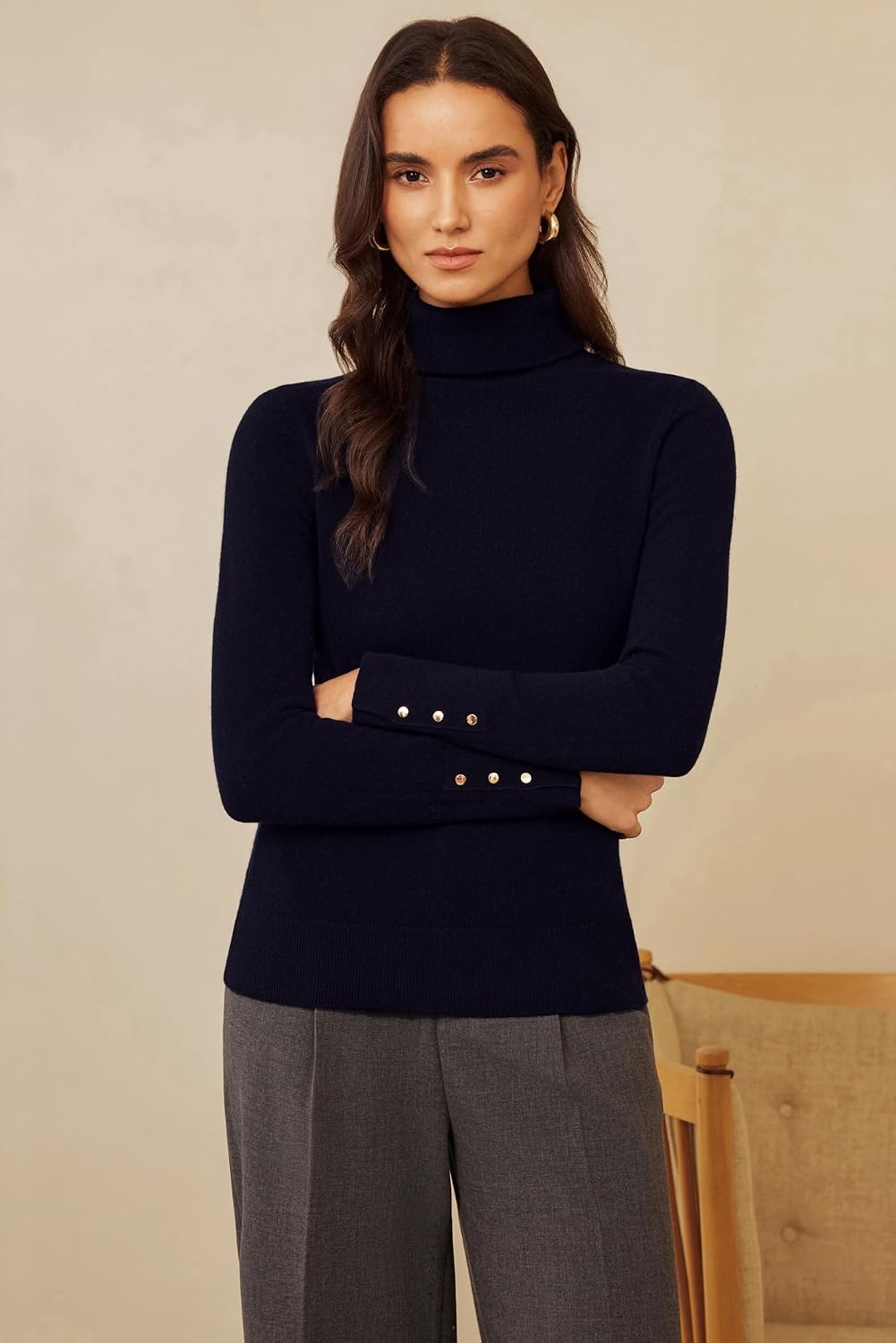 image:imageGRACE KARIN Women Cashmere Sweaters Turtleneck Merino Wool Dressy PulloverNavy Blue