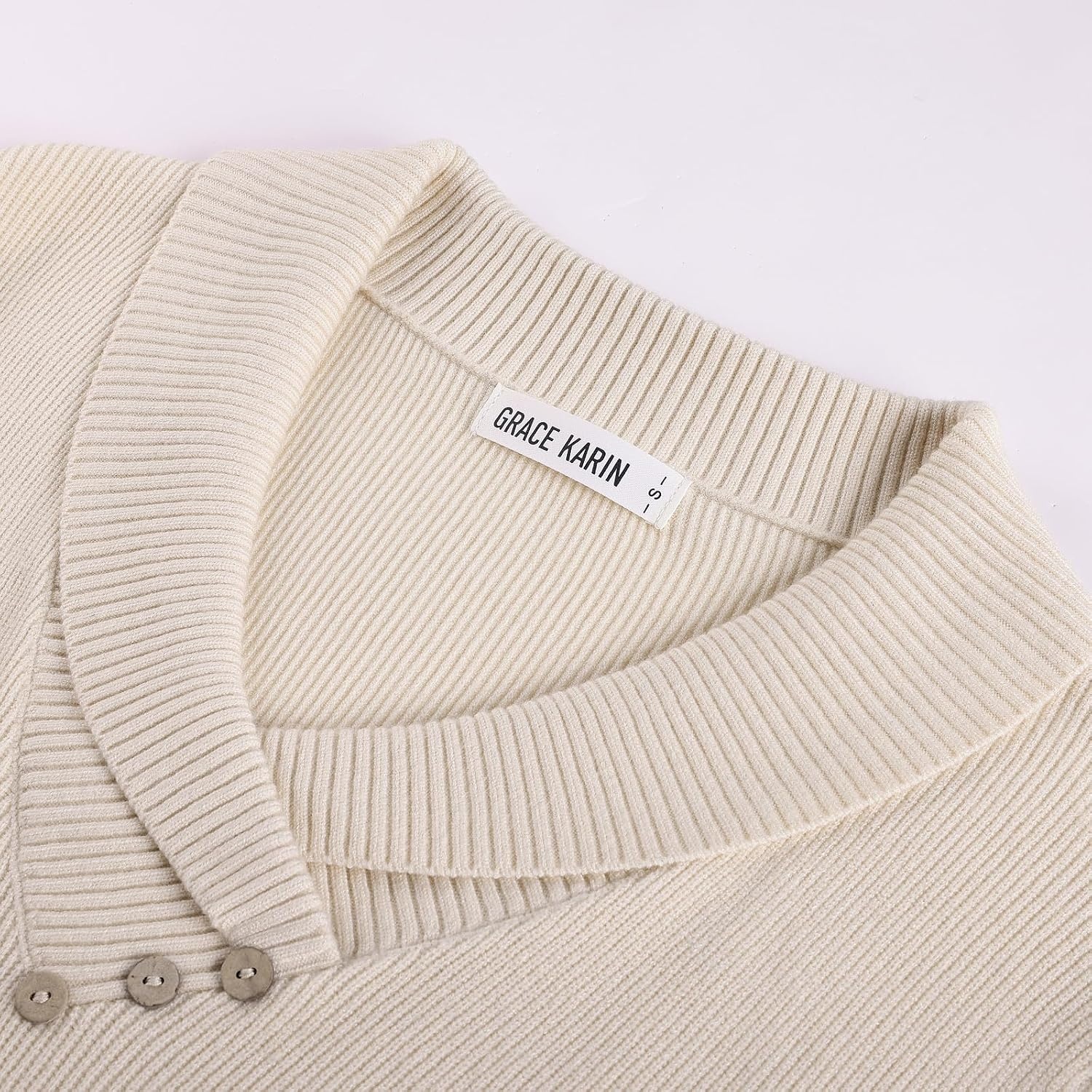image:imageGRACE KARIN Women Fall Long Sleeve V Neck Collar Knit Pullover SweatersBeige Black Striped