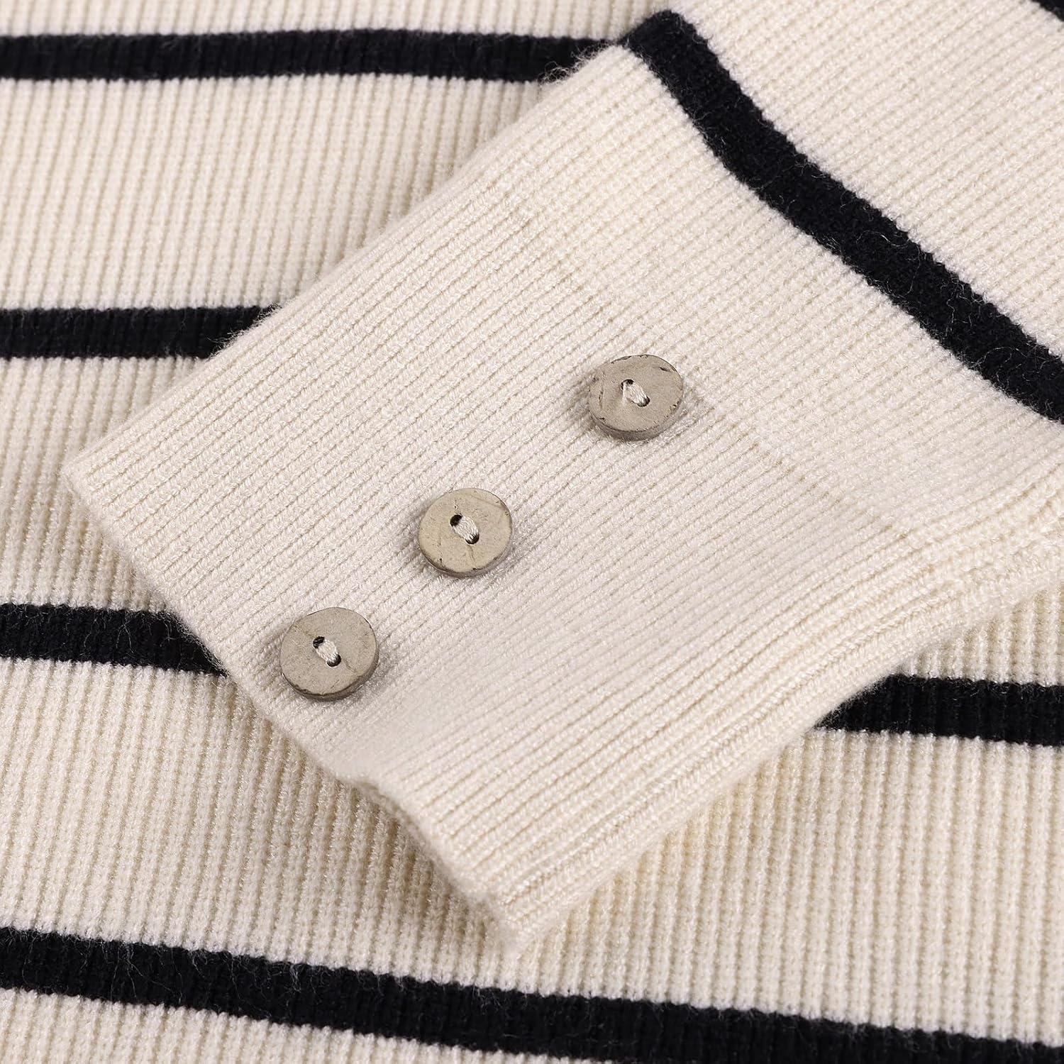 image:imageGRACE KARIN Women Fall Long Sleeve V Neck Collar Knit Pullover SweatersBeige Black Striped