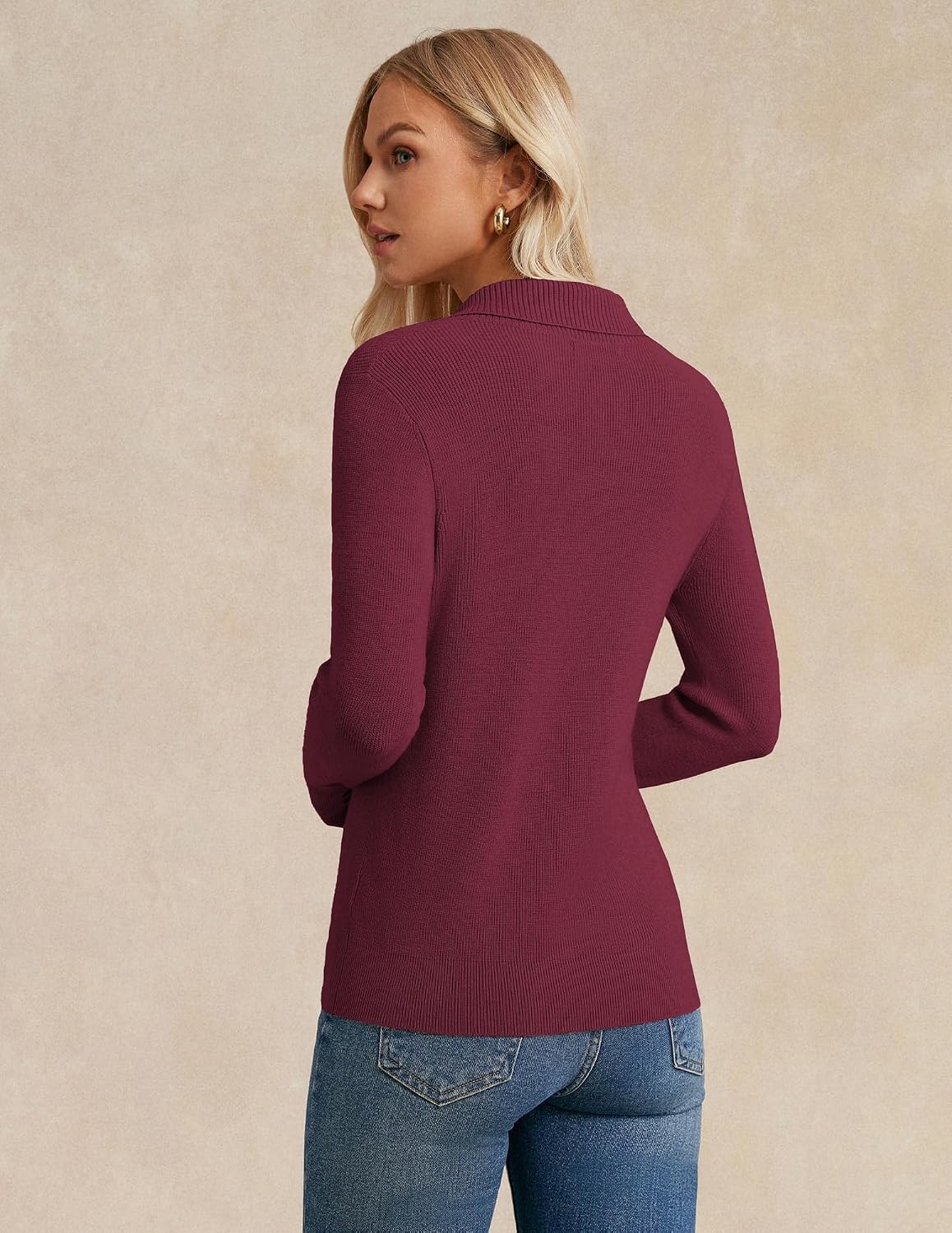 image:imageGRACE KARIN Women Fall Long Sleeve V Neck Collar Knit Pullover SweatersBrown Red