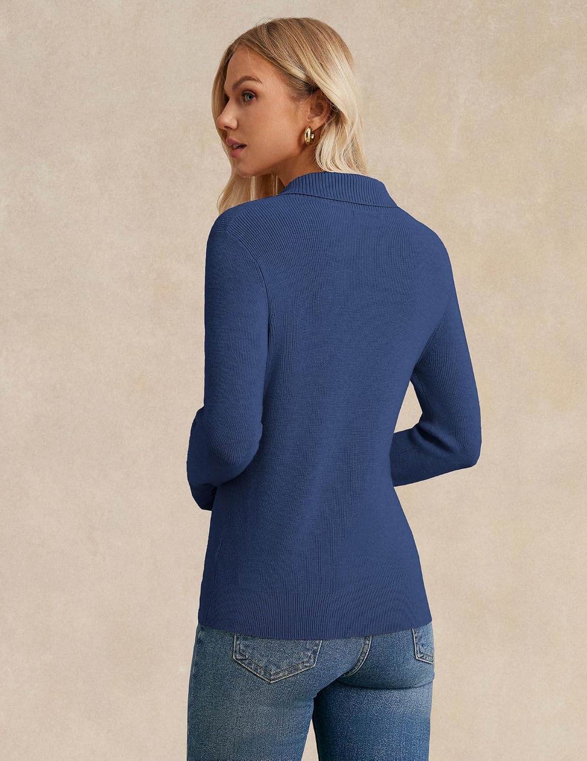 image:imageGRACE KARIN Women Fall Long Sleeve V Neck Collar Knit Pullover SweatersDeep Blue