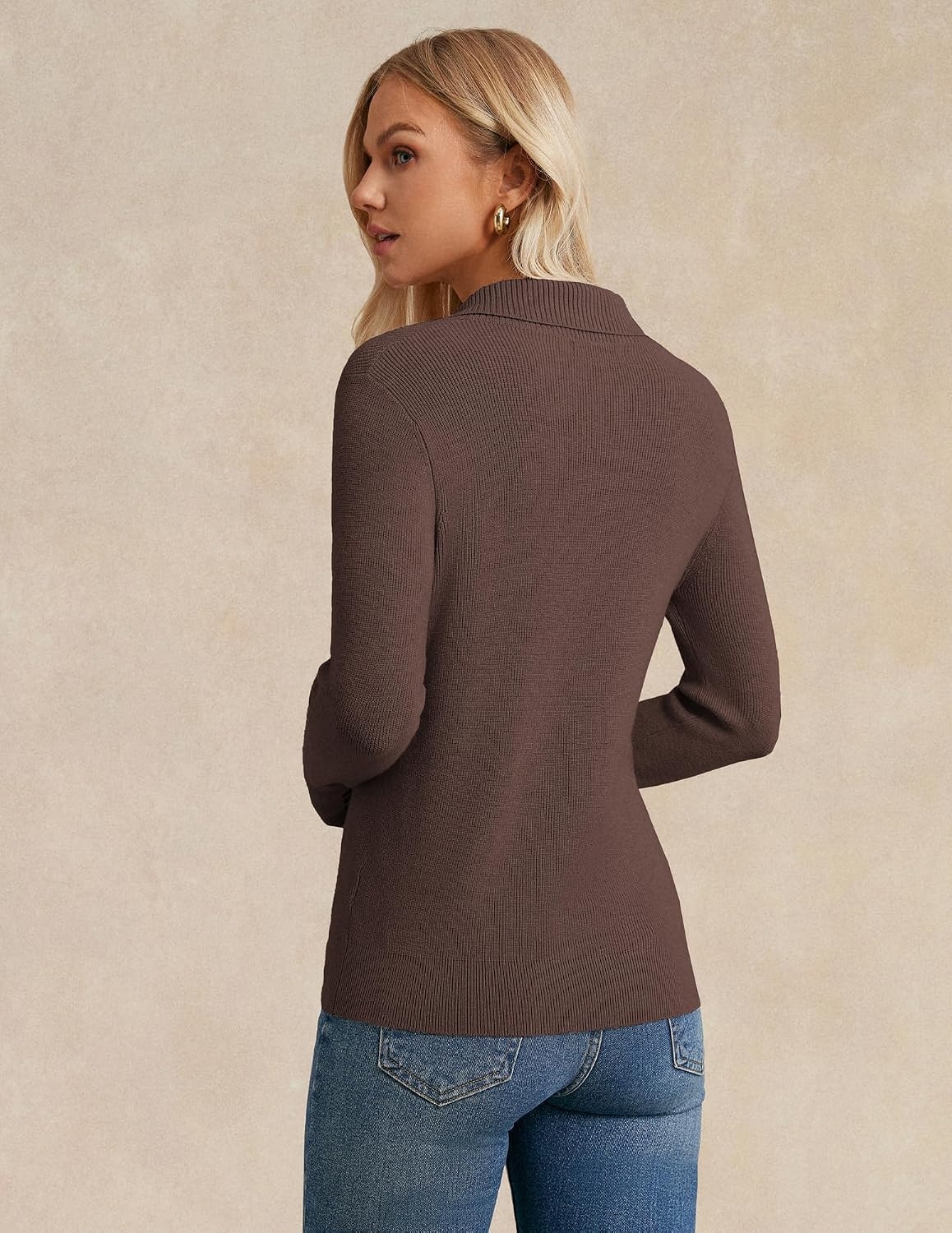 image:imageGRACE KARIN Women Fall Long Sleeve V Neck Collar Knit Pullover SweatersDeep Brown