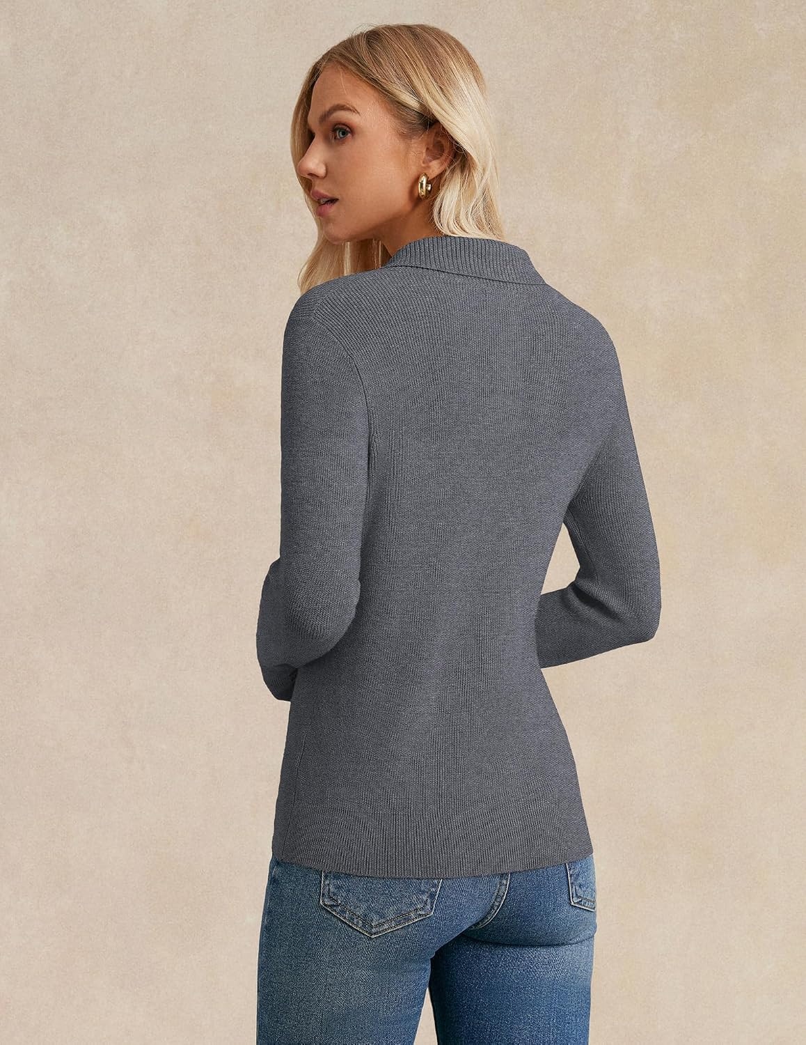 image:imageGRACE KARIN Women Fall Long Sleeve V Neck Collar Knit Pullover SweatersDeep Gray Not Brown