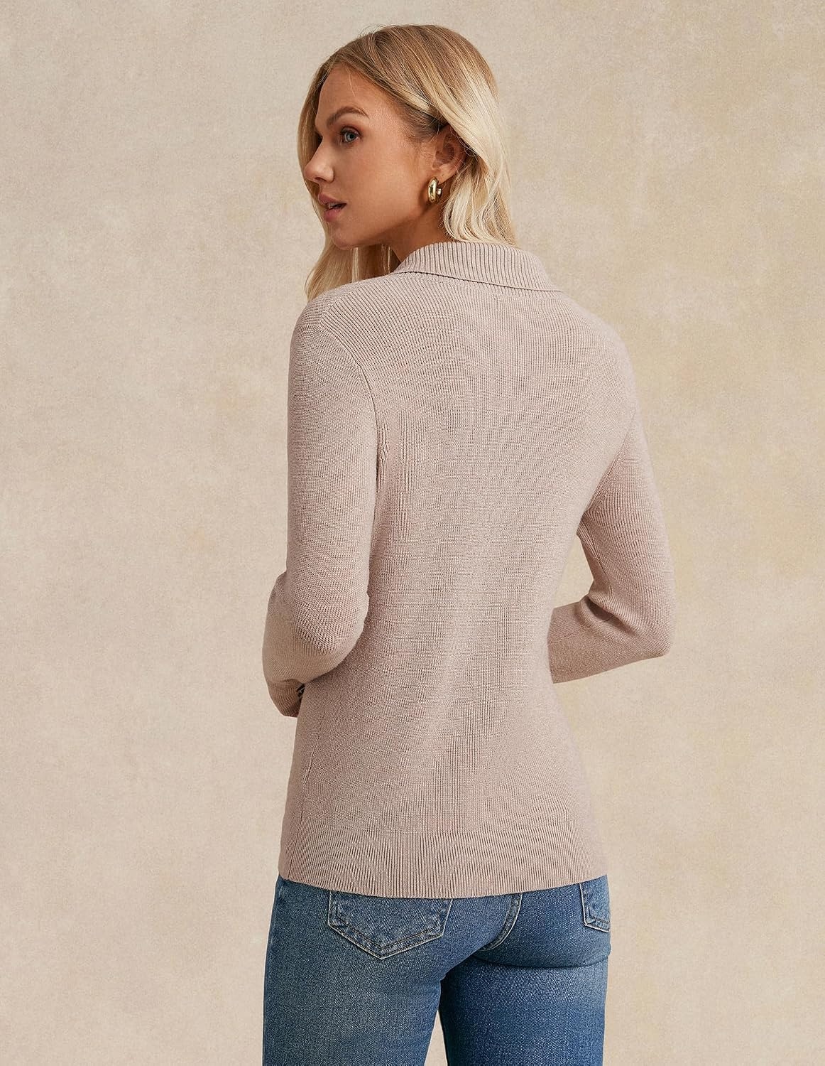image:imageGRACE KARIN Women Fall Long Sleeve V Neck Collar Knit Pullover SweatersKhaki