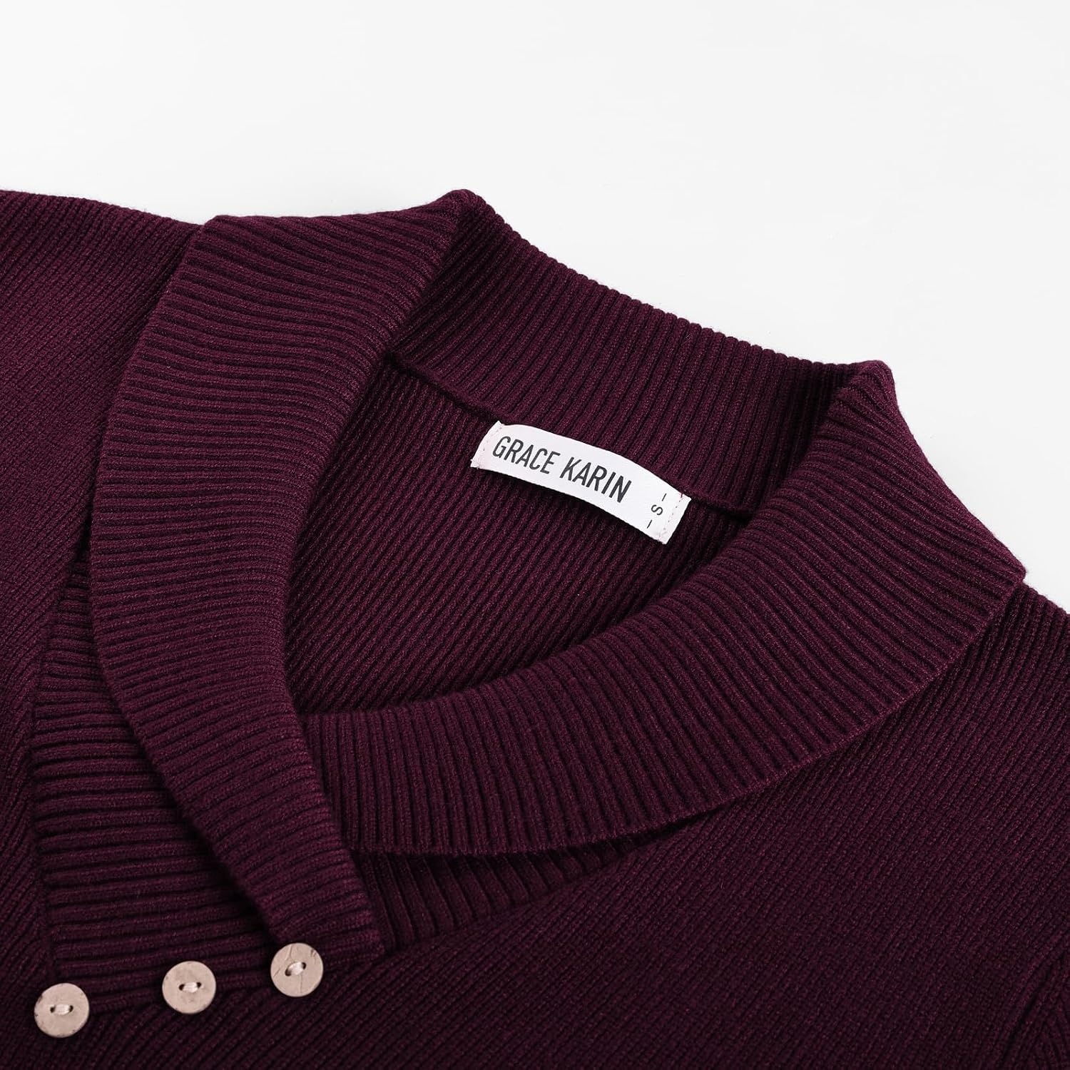 image:imageGRACE KARIN Women Fall Long Sleeve V Neck Collar Knit Pullover SweatersWine Red White Striped