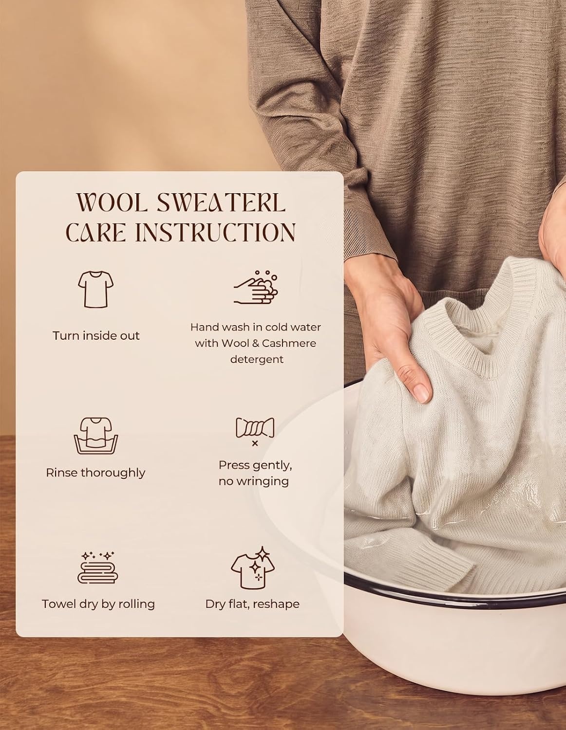 image:imageGRACE KARIN Women Merino Wool Sweaters Crewneck Winter Fall Layer PulloverBeige