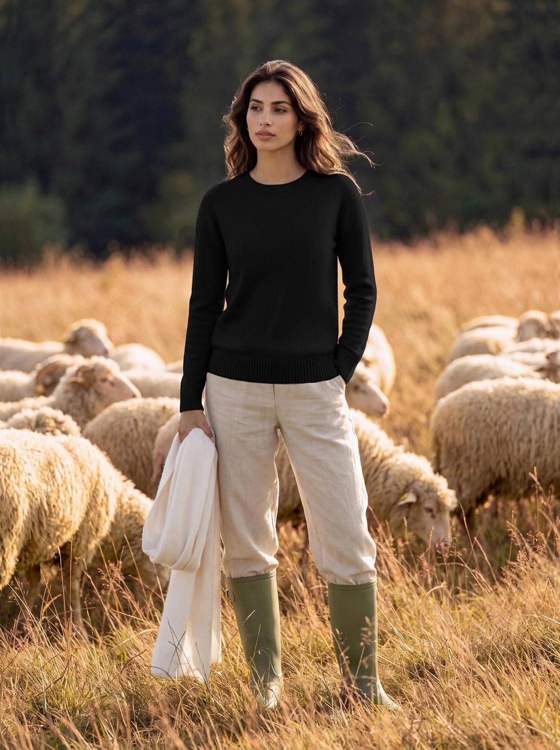 image:imageGRACE KARIN Women Merino Wool Sweaters Crewneck Winter Fall Layer PulloverBlack