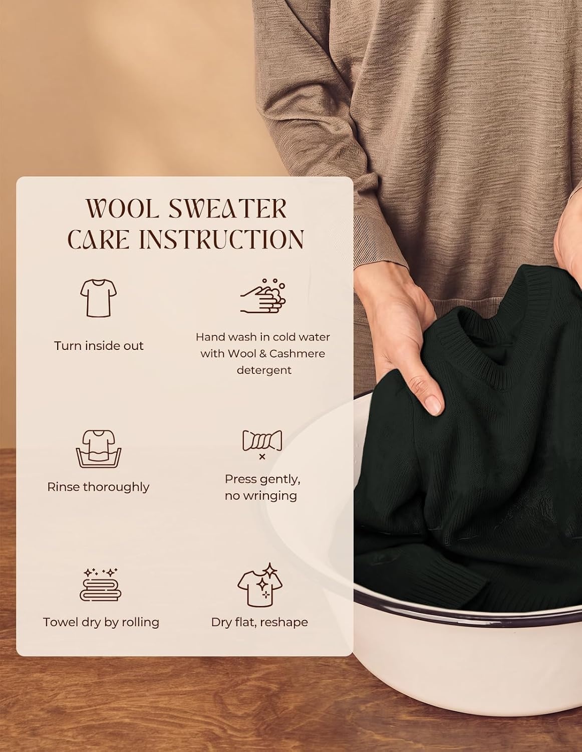 image:imageGRACE KARIN Women Merino Wool Sweaters Crewneck Winter Fall Layer PulloverBlack