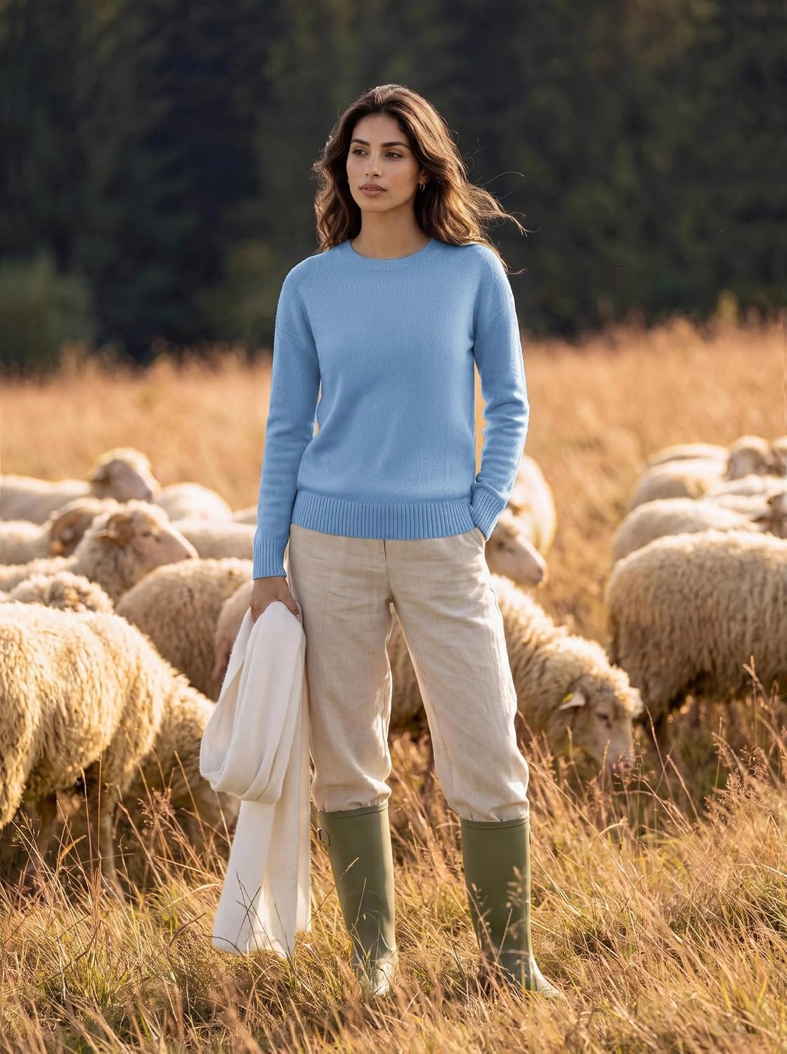image:imageGRACE KARIN Women Merino Wool Sweaters Crewneck Winter Fall Layer PulloverLight Blue