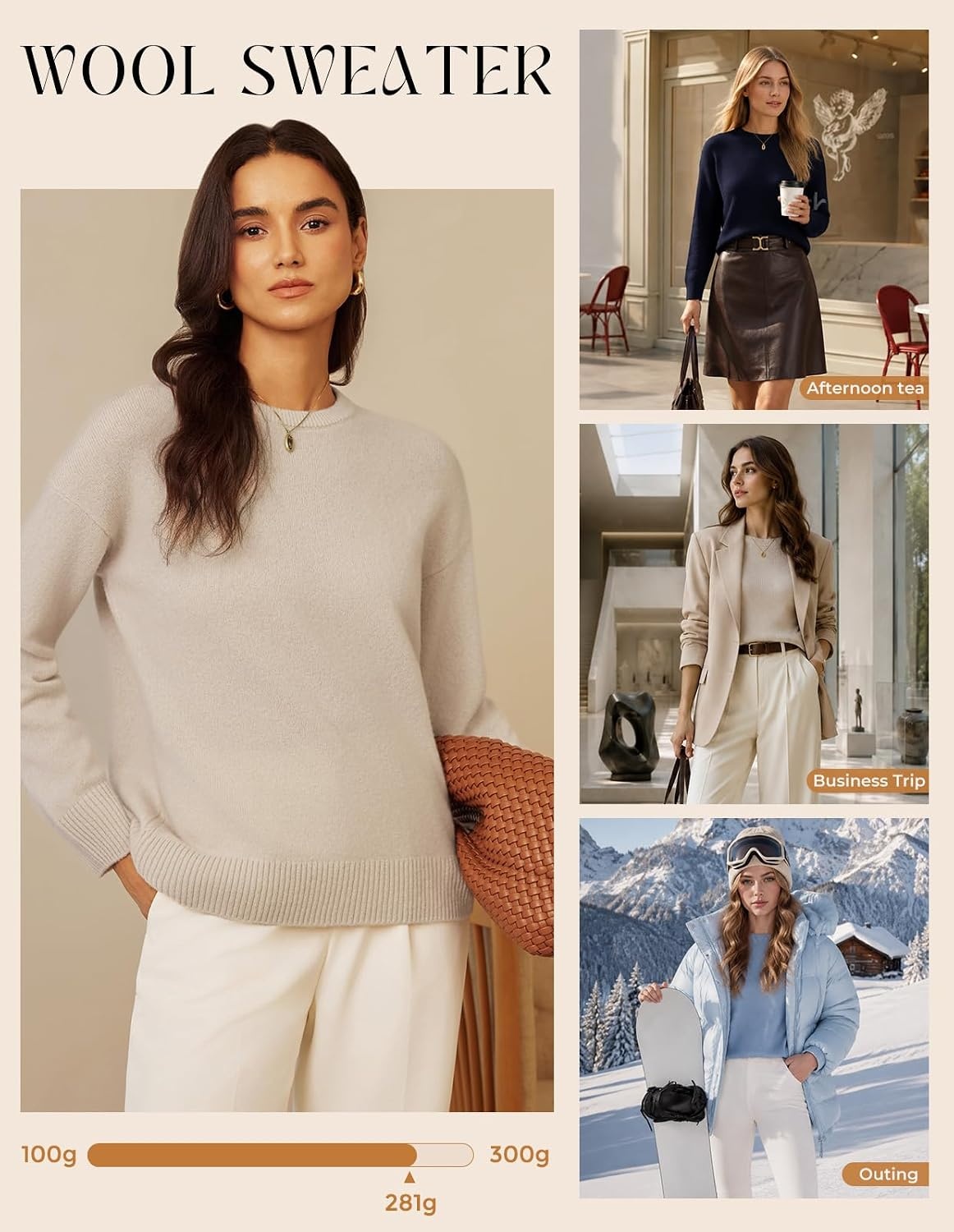 image:imageGRACE KARIN Women Merino Wool Sweaters Crewneck Winter Fall Layer PulloverNavy Blue