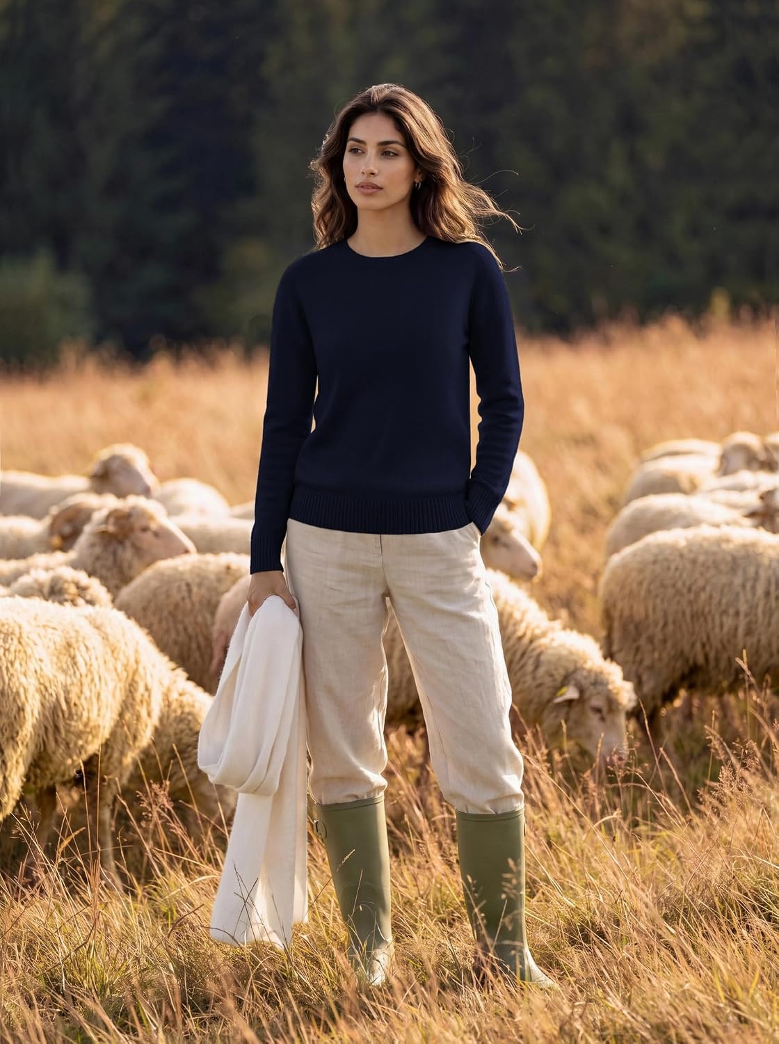 image:imageGRACE KARIN Women Merino Wool Sweaters Crewneck Winter Fall Layer PulloverNavy Blue