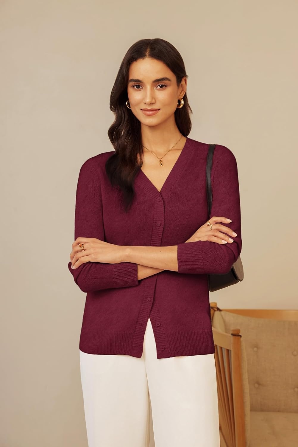 image:imageGRACE KARIN Womens Cashmere Merino Wool Sweaters 2026 Fall Winter CardiganDark Red