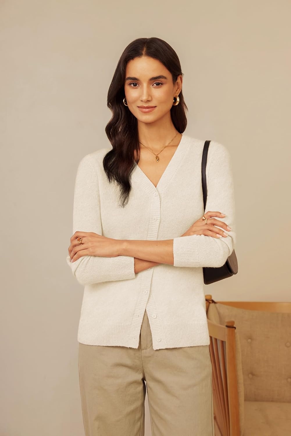 image:imageGRACE KARIN Womens Cashmere Merino Wool Sweaters 2026 Fall Winter CardiganIvory White